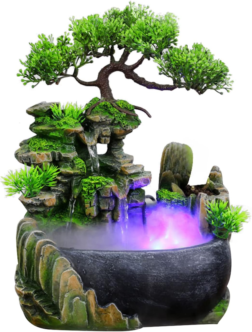 11inch Artificial Desktop Waterfall Bonsai Mini Rock Fountain with LED Lights