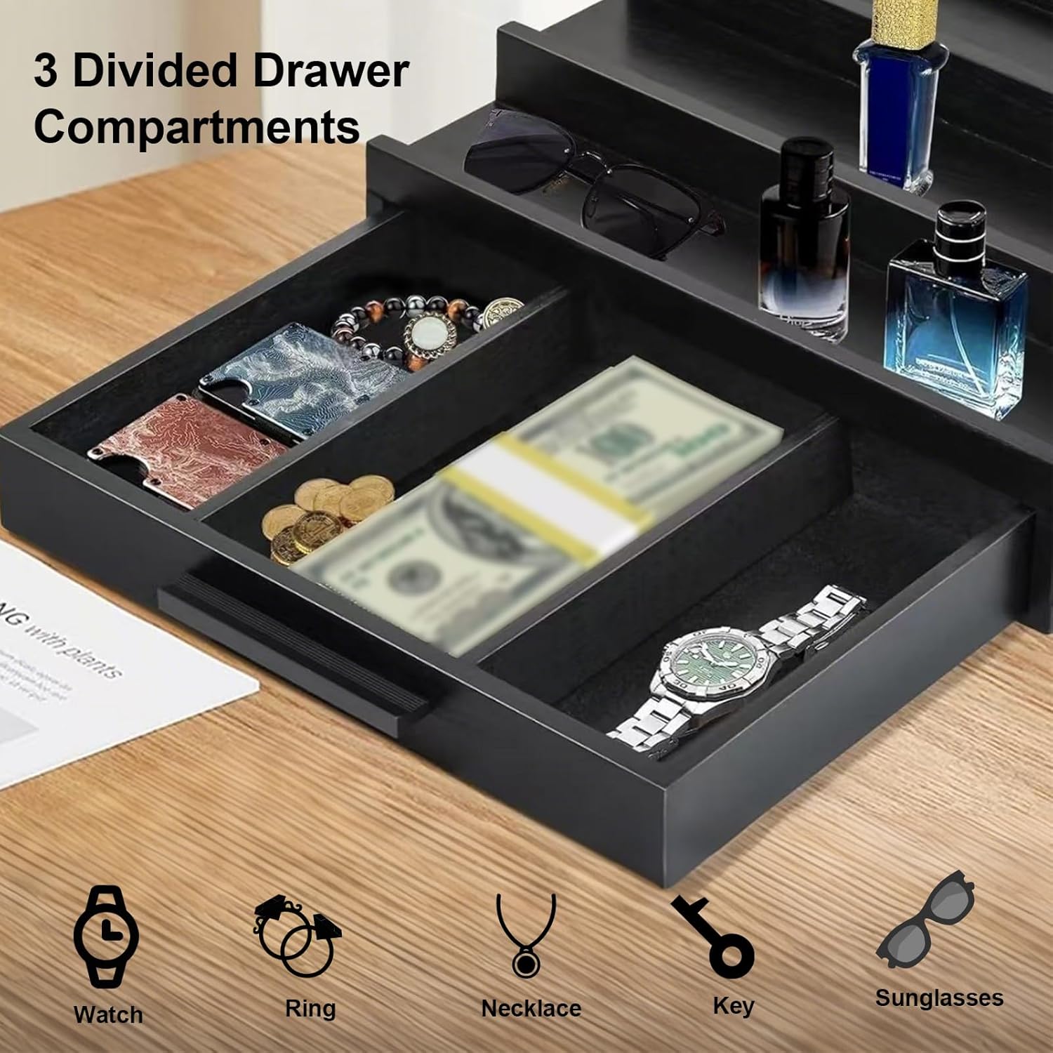 Cologne Organizer for Men 3 Tier Wooden Display Stand