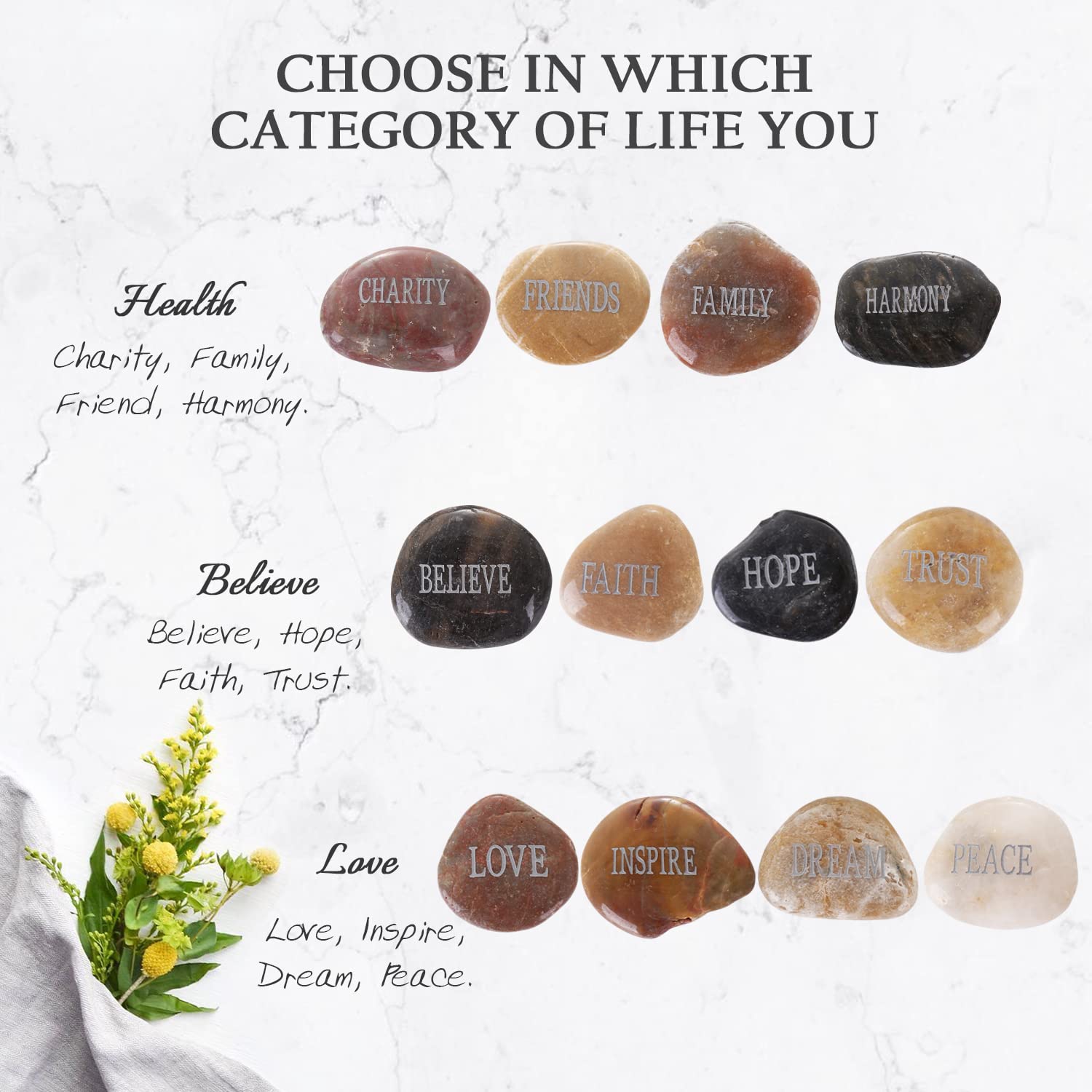 12PCS Engraved Inspirational Polished Garden Stones