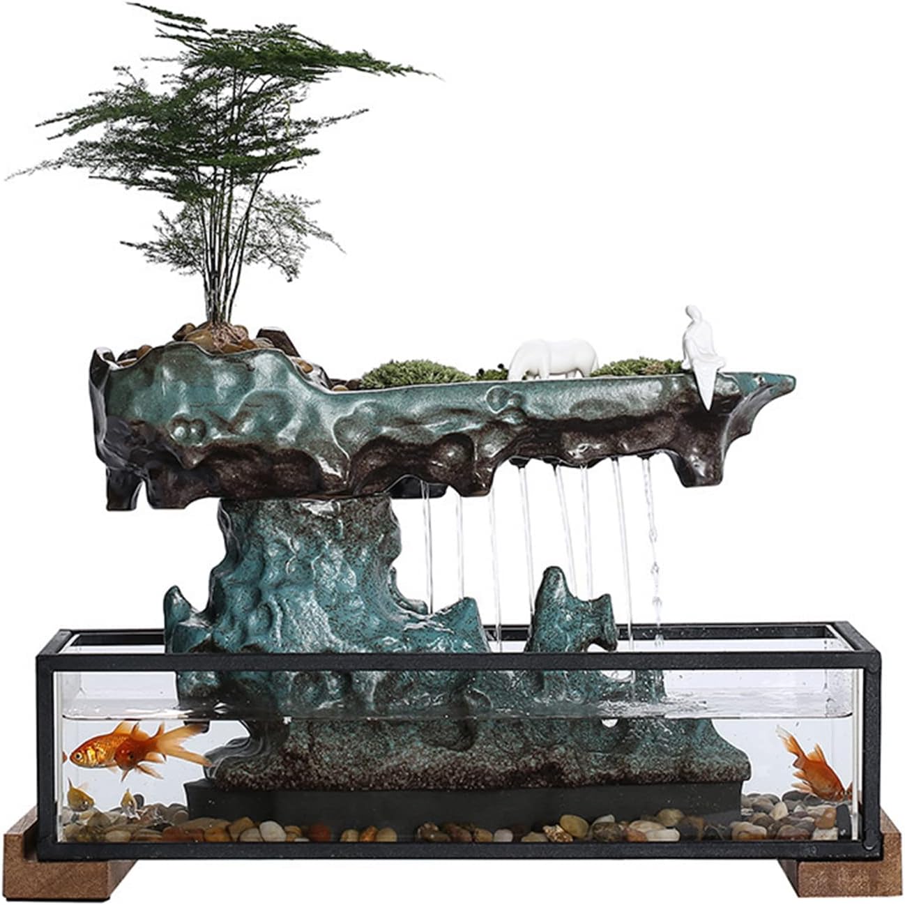 WOHAIPA Tabletop Fountain with Fish Tank and Rockery
