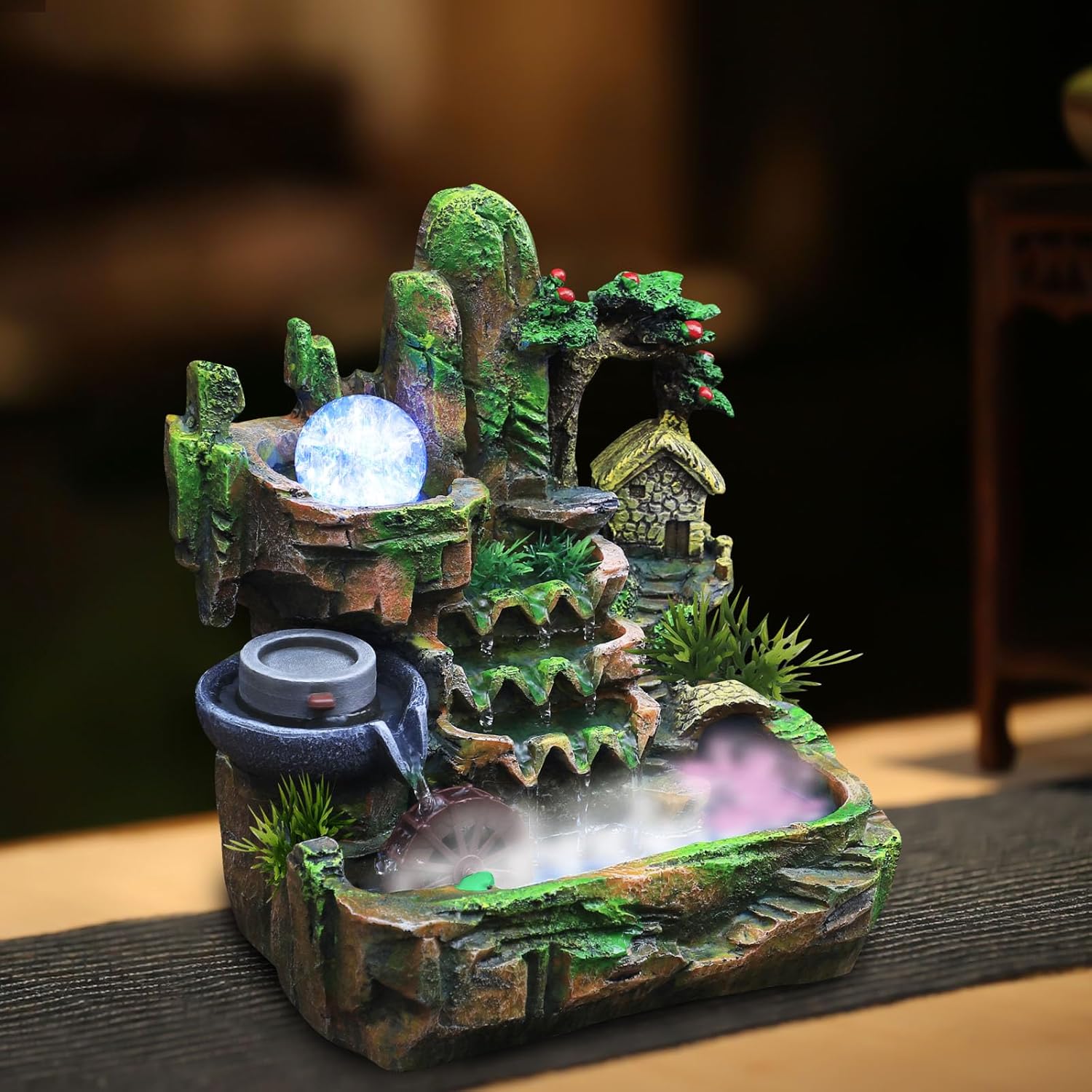 Genseino Rockery Fountain with LED Lights and Atomizer