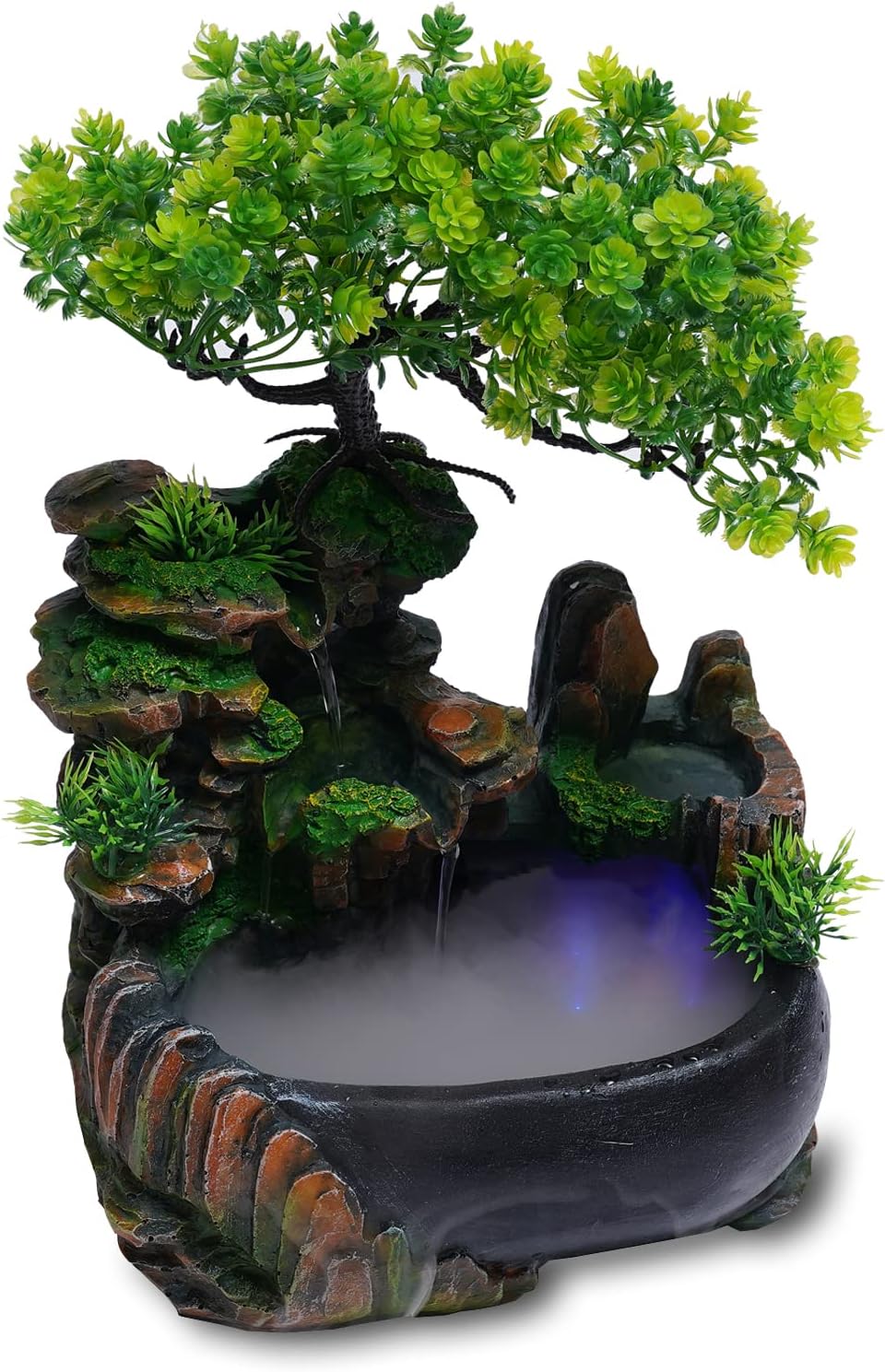 TFCFL Desktop Fountain Waterfall with Rockery and LED Lights