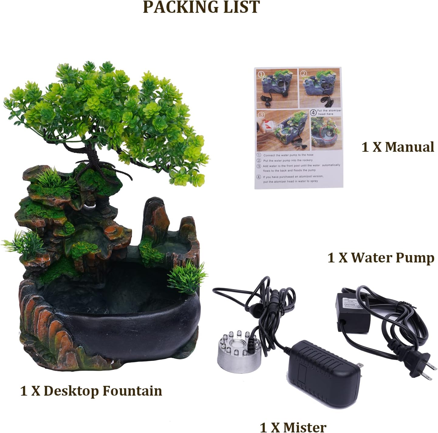 TFCFL Desktop Fountain Waterfall with Rockery and LED Lights