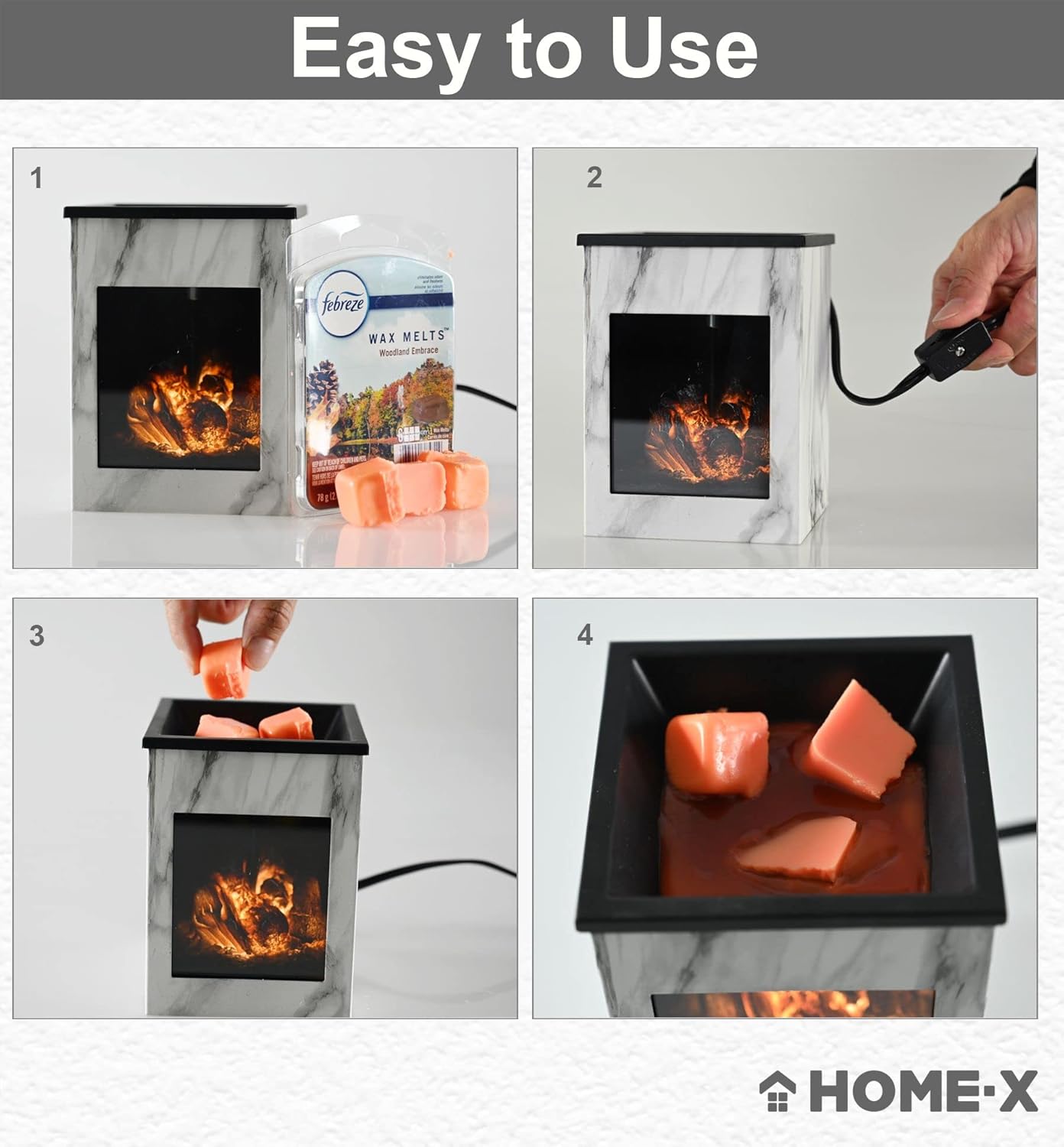Home-X Glowing Fireplace Wax Warmer with Electric Flame
