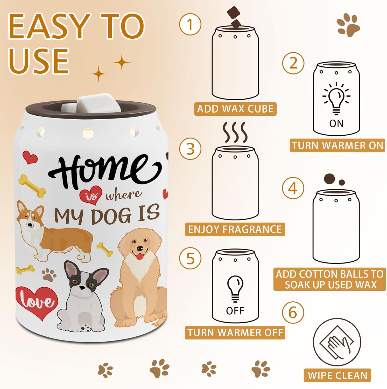 Dog Wax Melt Warmer Ceramic Dog Decor Cozy Home Fragrance