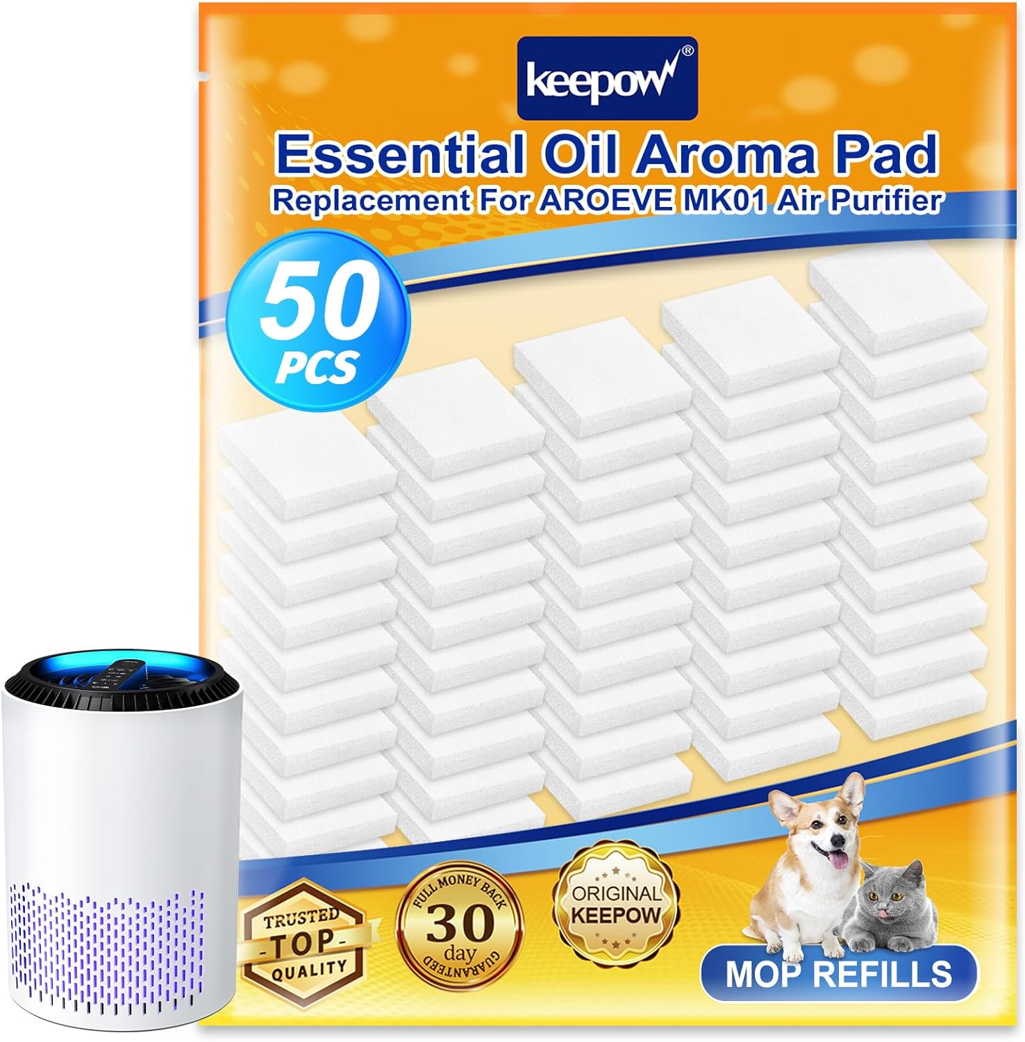 KEEPOW 50 Aroma Pads Replacement for AROEVE MK01 Air Purifier