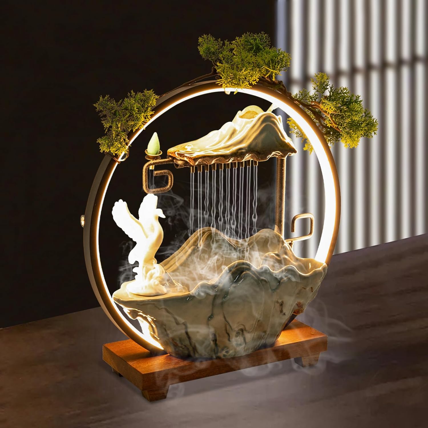 Yumionb Tabletop Fountain with Lights and Pump