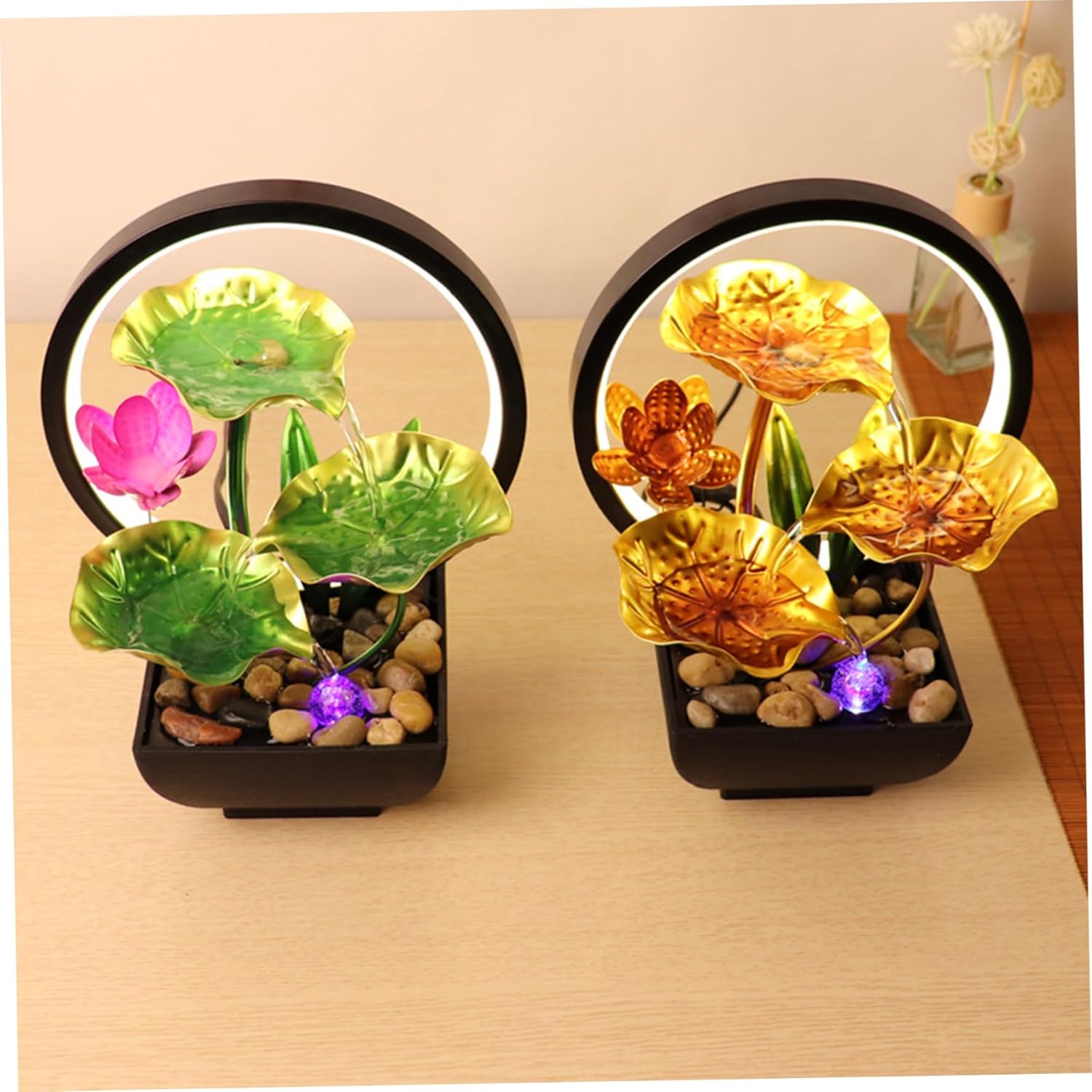 Compact Indoor Waterfall Fountain with LED Lights and USB Power
