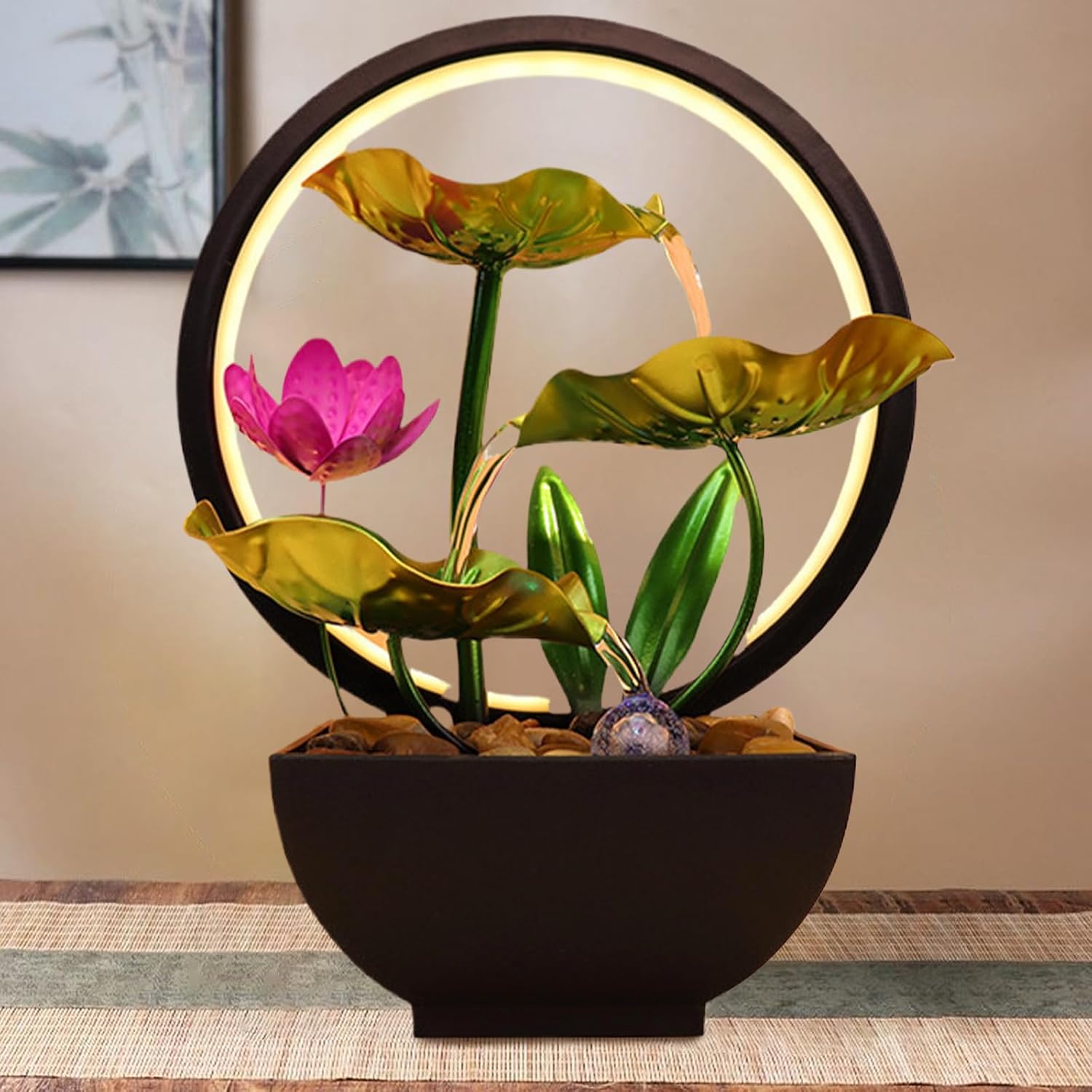 Indoor Waterfall Fountain with Light Up 3-Tier Green