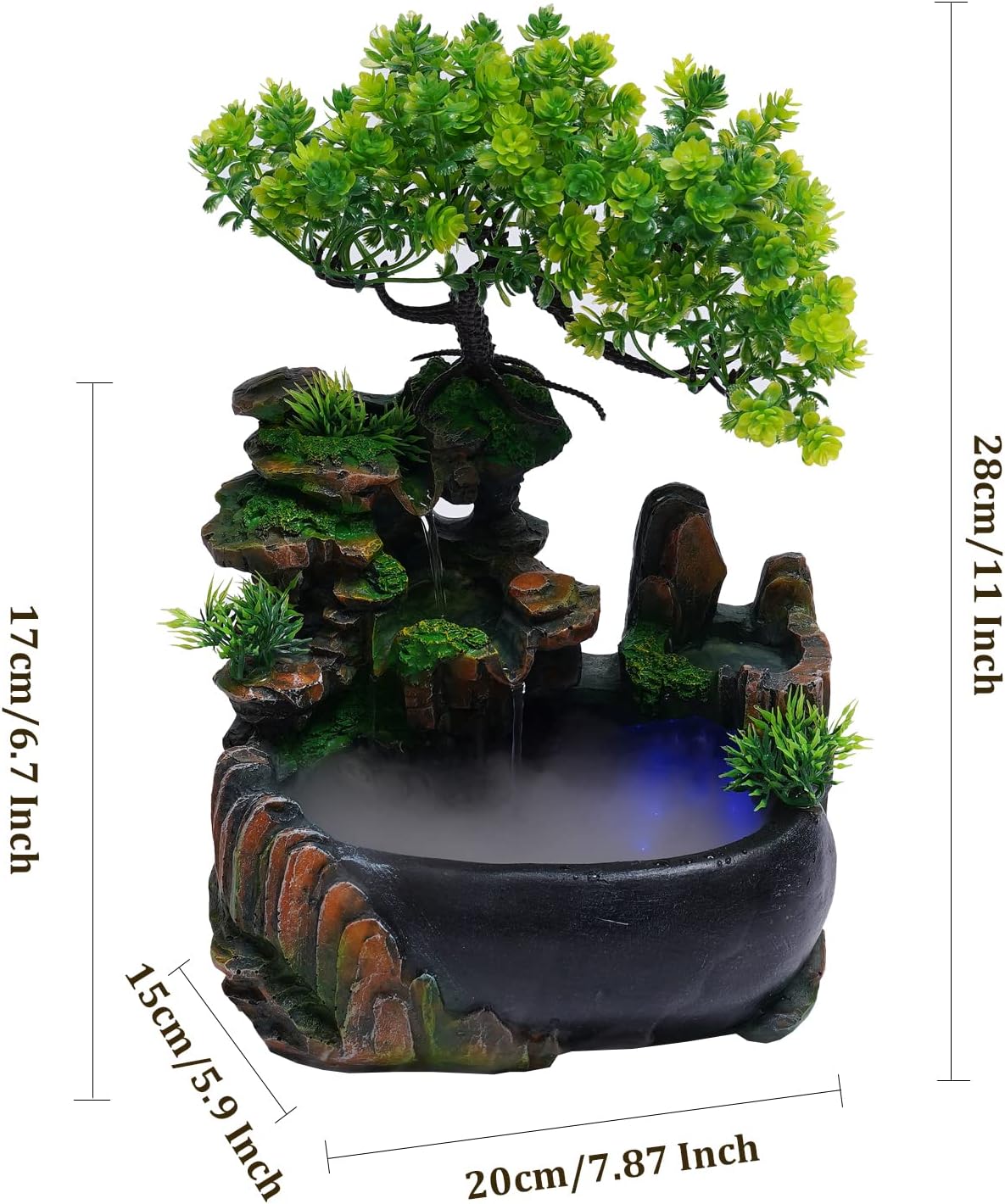 TFCFL Desktop Fountain Waterfall with Rockery and LED Lights