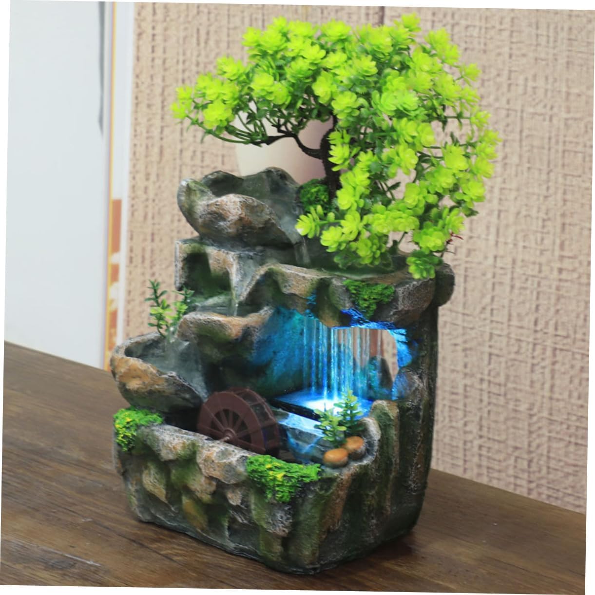 Mobestech Mini Resin Indoor Water Fountain with LED Lights