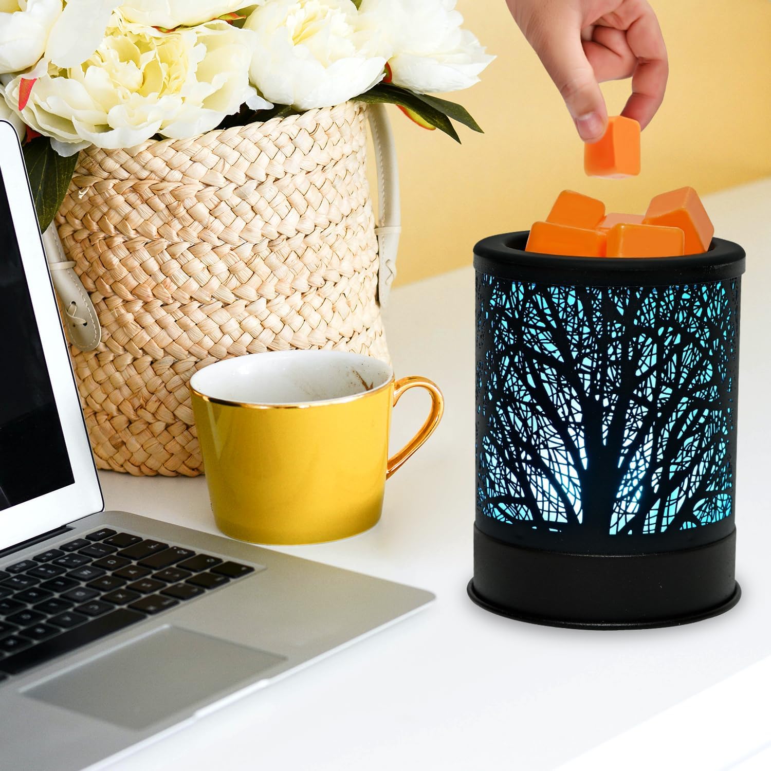 ASAWASA Metal Candle Wax Warmer with Changing Lights and Silicone Dishes
