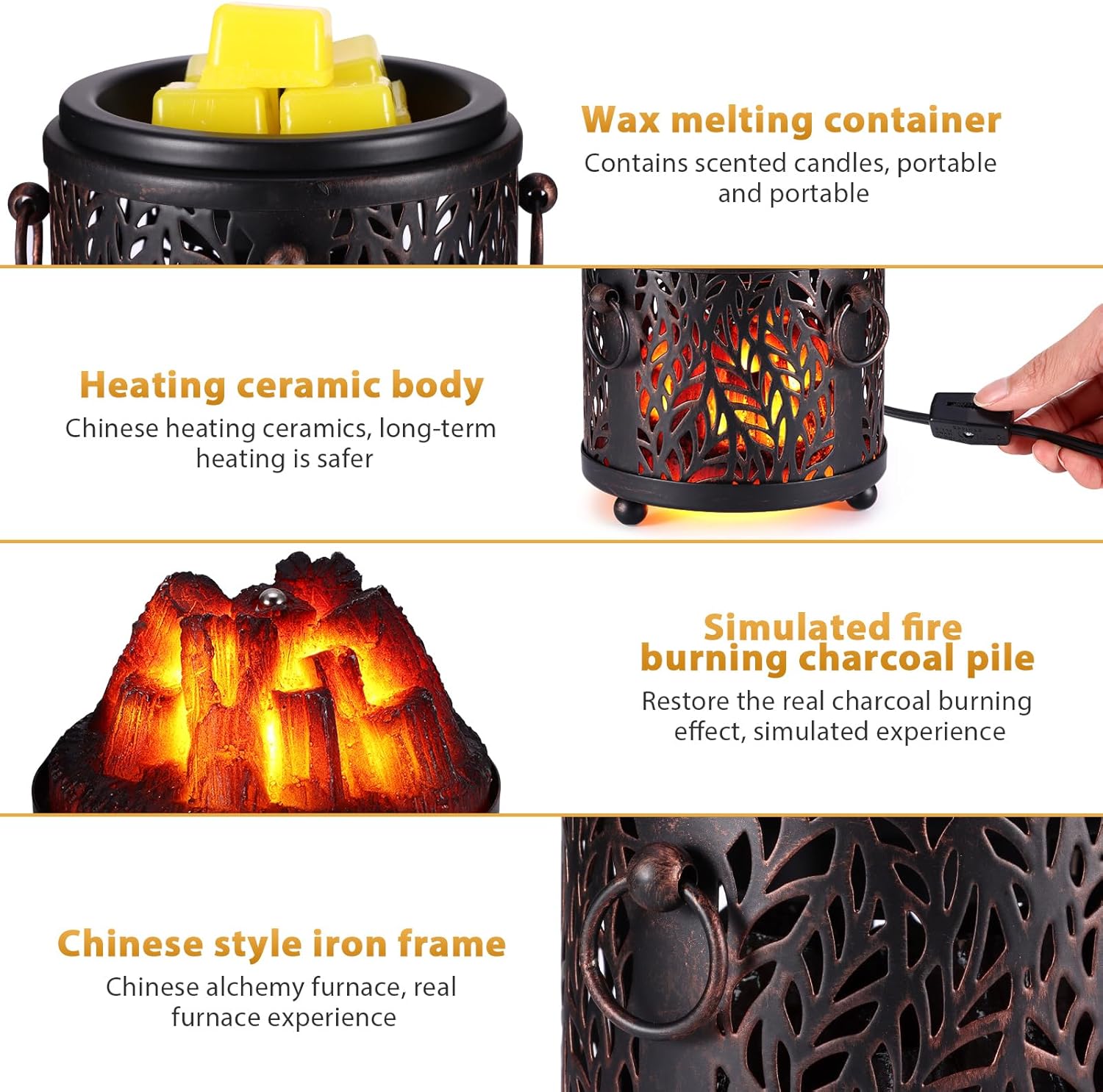 4-in-1 Full Metal Electric Wax Melter with Leaf Design