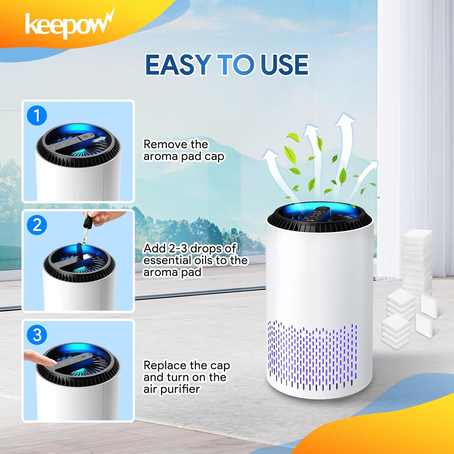 KEEPOW 50 Aroma Pads Replacement for AROEVE MK01 Air Purifier