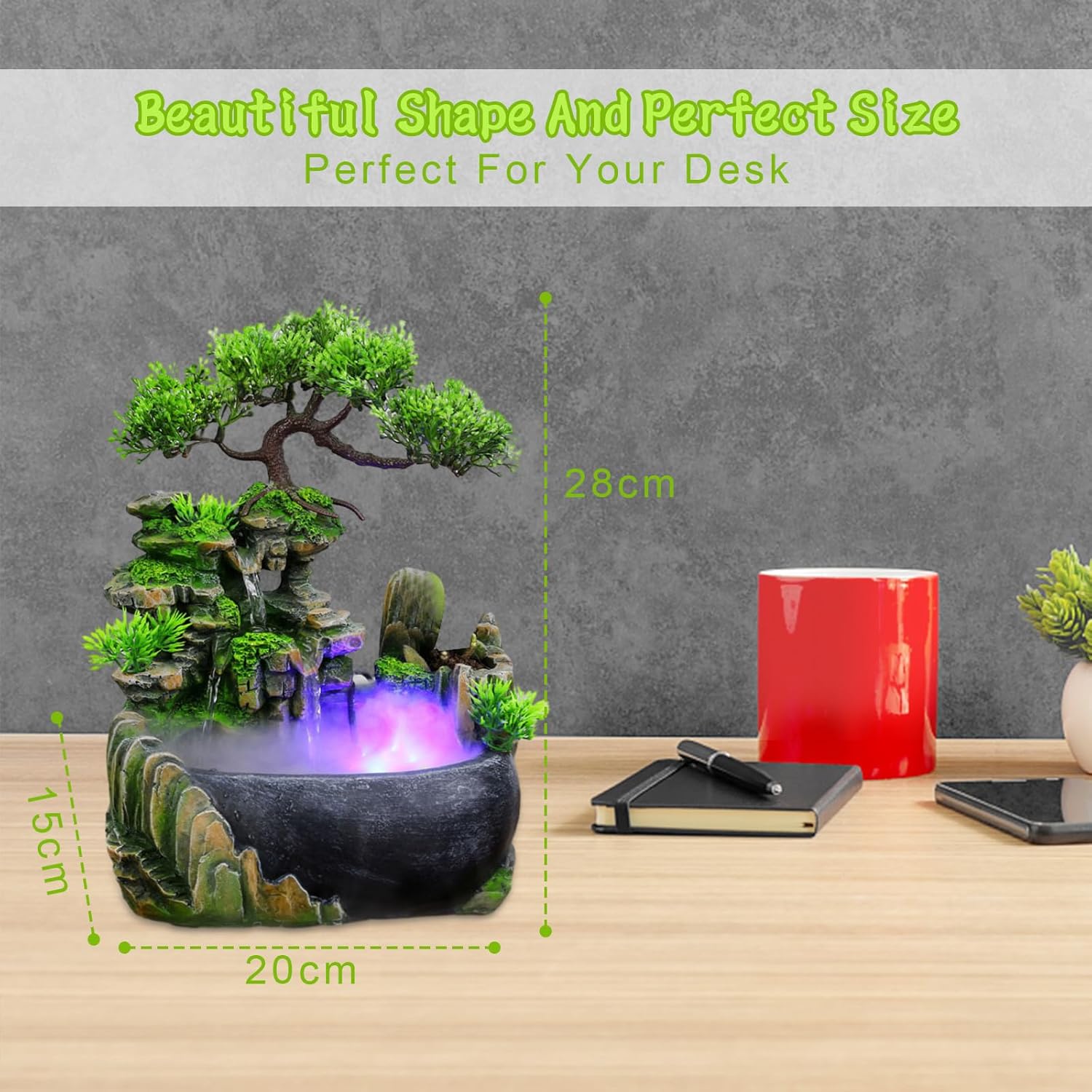 Indoor Tabletop Fountain Waterfall with LED Light