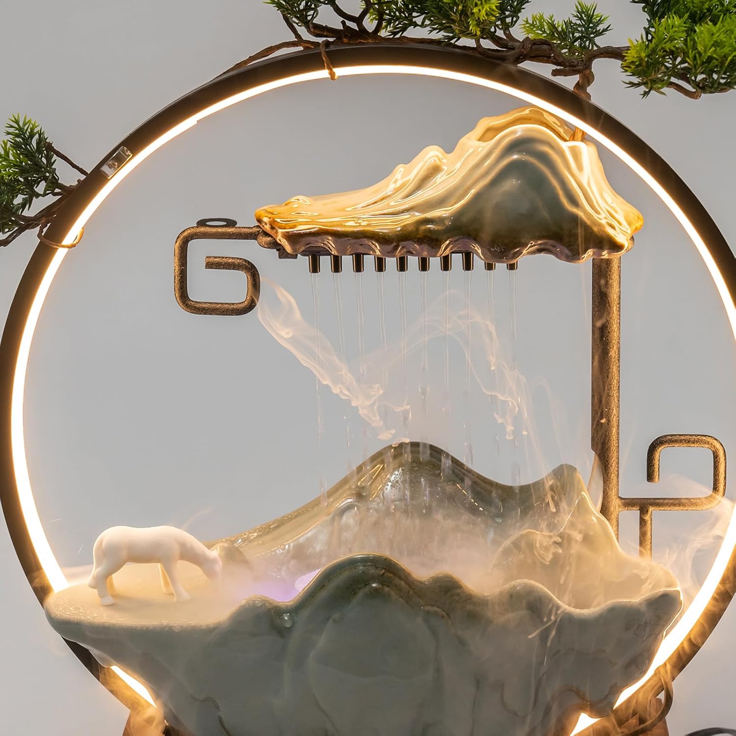 Stylish Tabletop Fountain with LED Light and Horse Statue