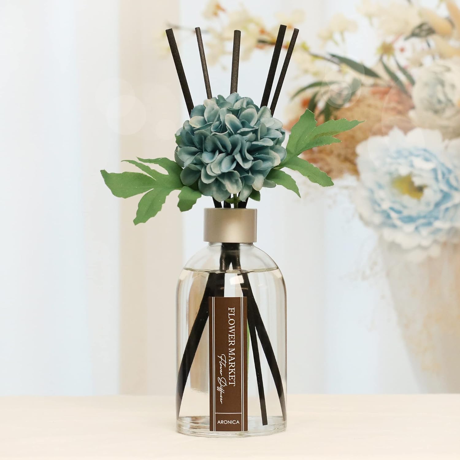 Aronica Teal Diffuser Set with Artificial Flowers
