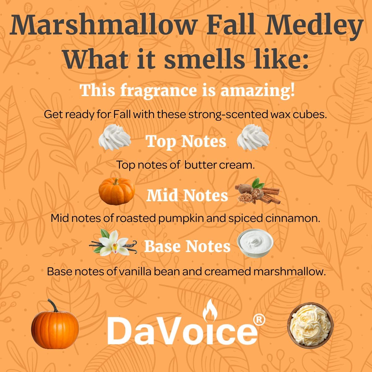 DaVoice Fall Wax Melts Soy Wax Blend - 6 Cubes Pumpkin Vanilla Marshmallow Scent