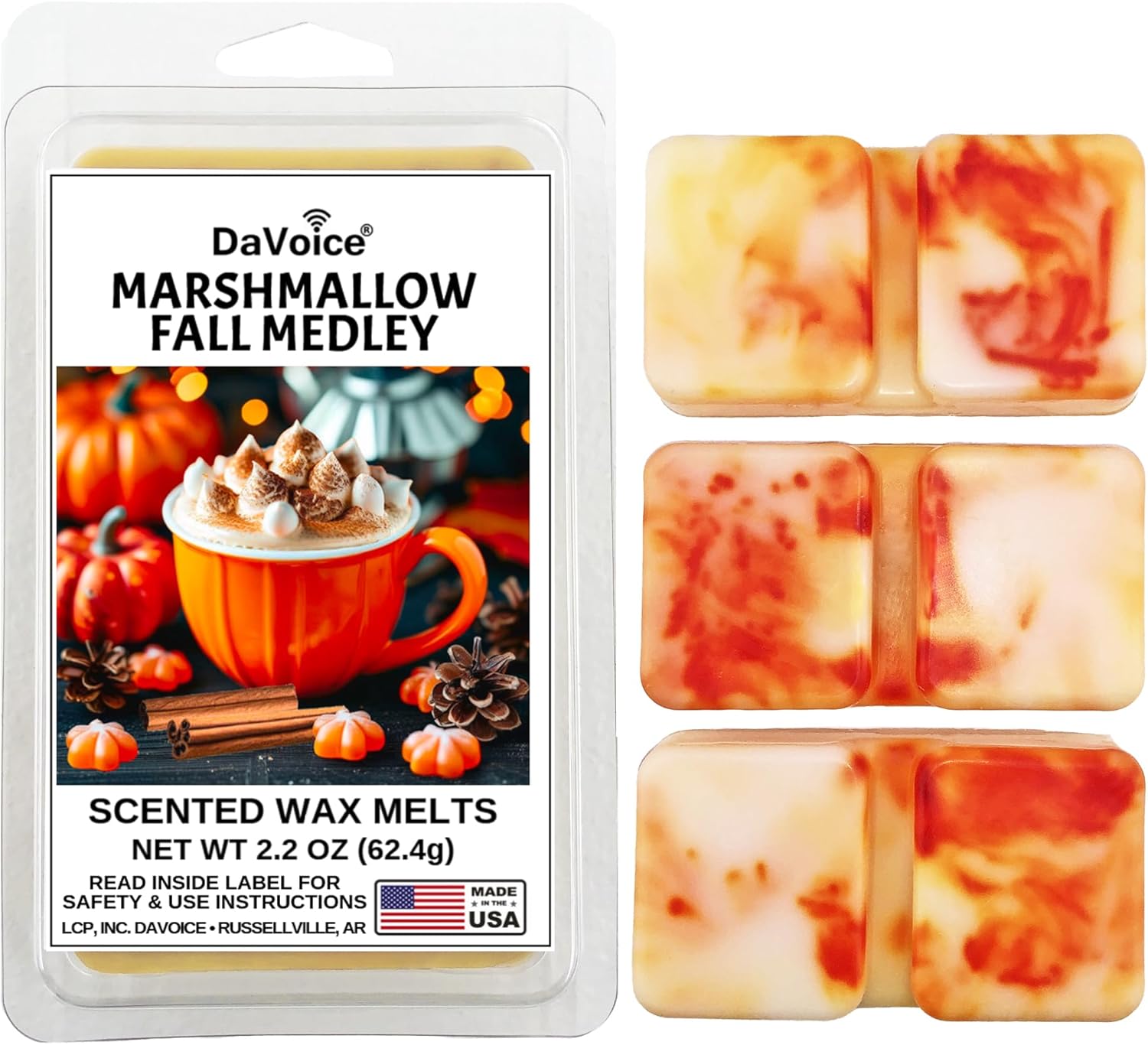 DaVoice Fall Wax Melts Soy Wax Blend - 6 Cubes Pumpkin Vanilla Marshmallow Scent