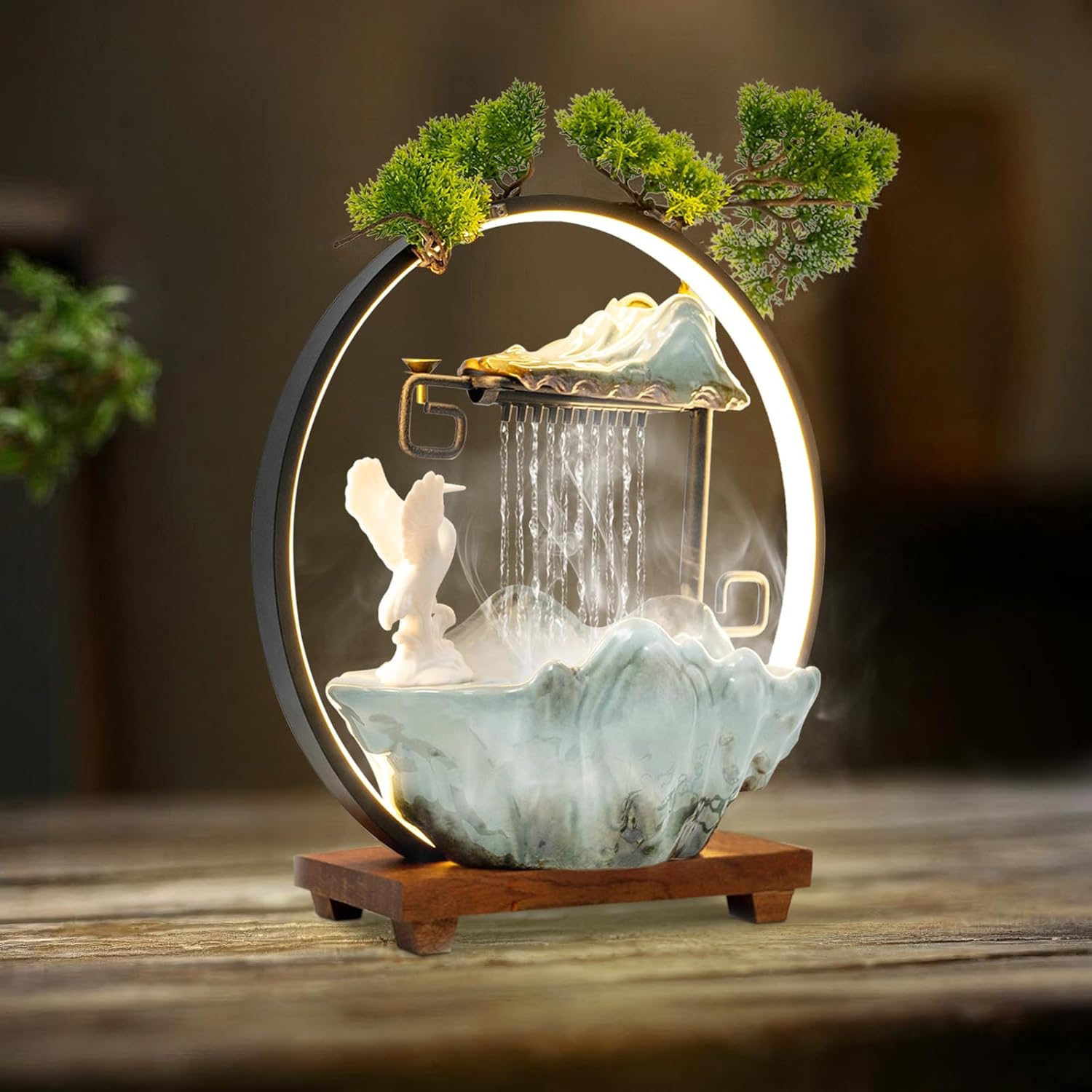 Tabletop Fountain with LED Light and Atomizer