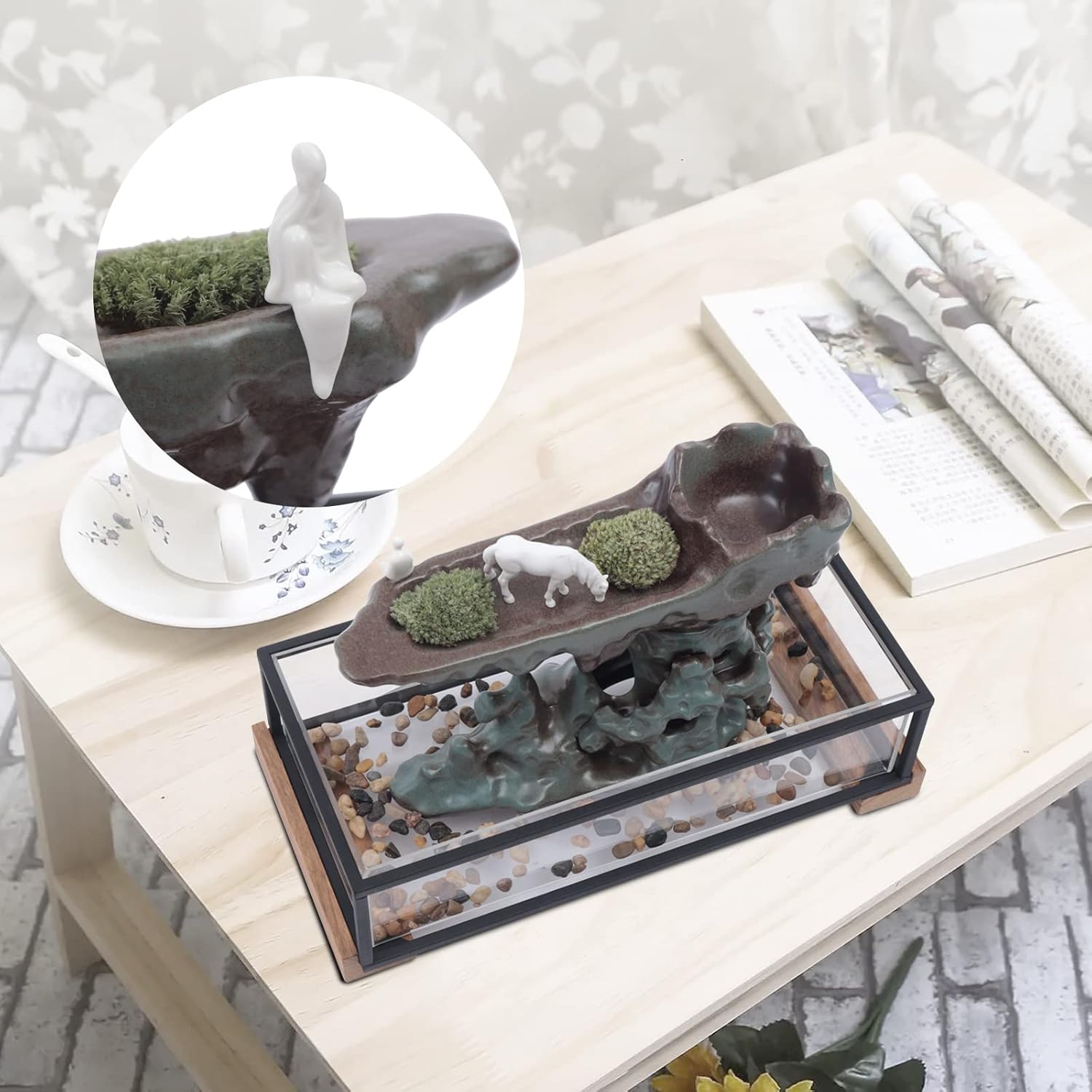 WOHAIPA Tabletop Fountain with Fish Tank and Rockery