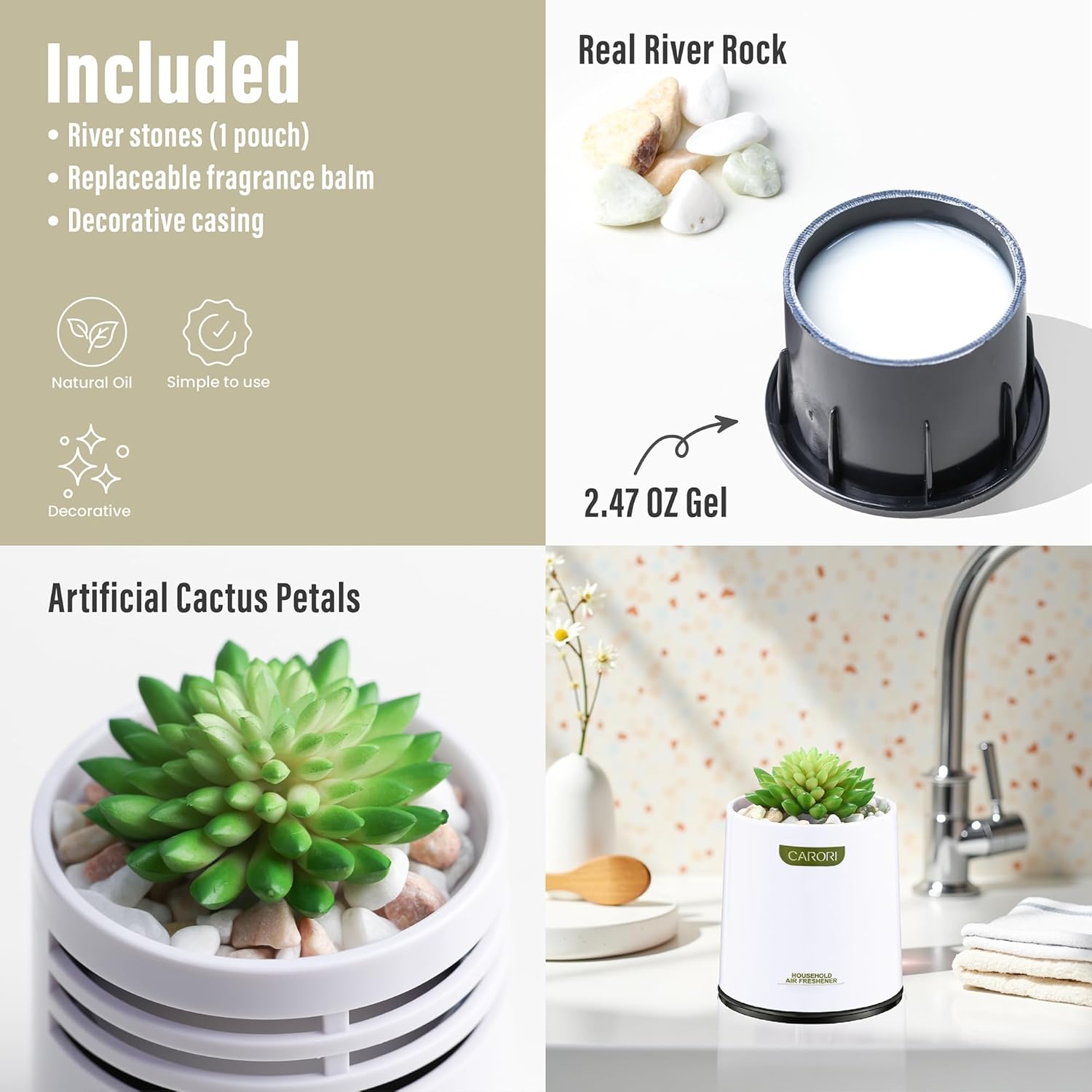 CARORI Succulent Cactus Air Freshener Natural Essential Oil Fragrance 100 Day Long-Lasting
