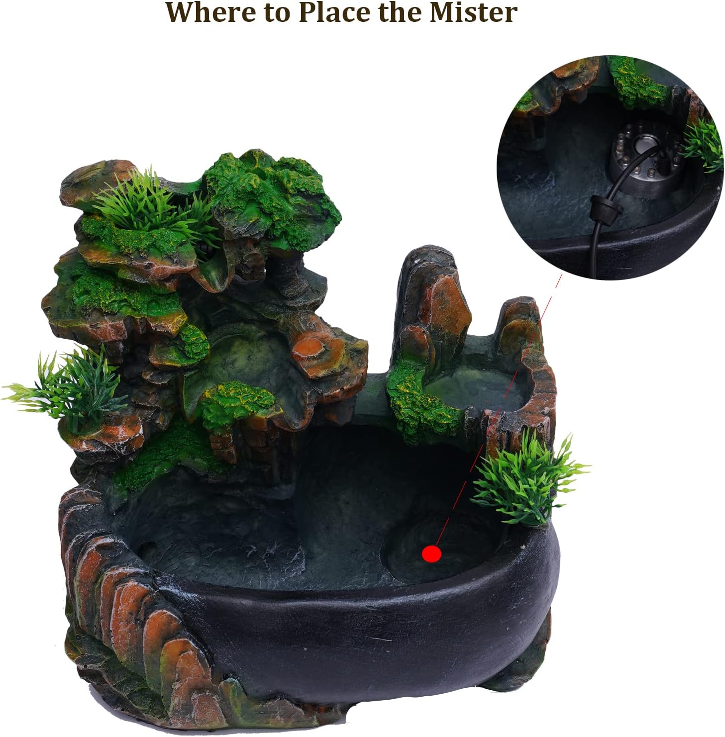 TFCFL Desktop Fountain Waterfall with Rockery and LED Lights