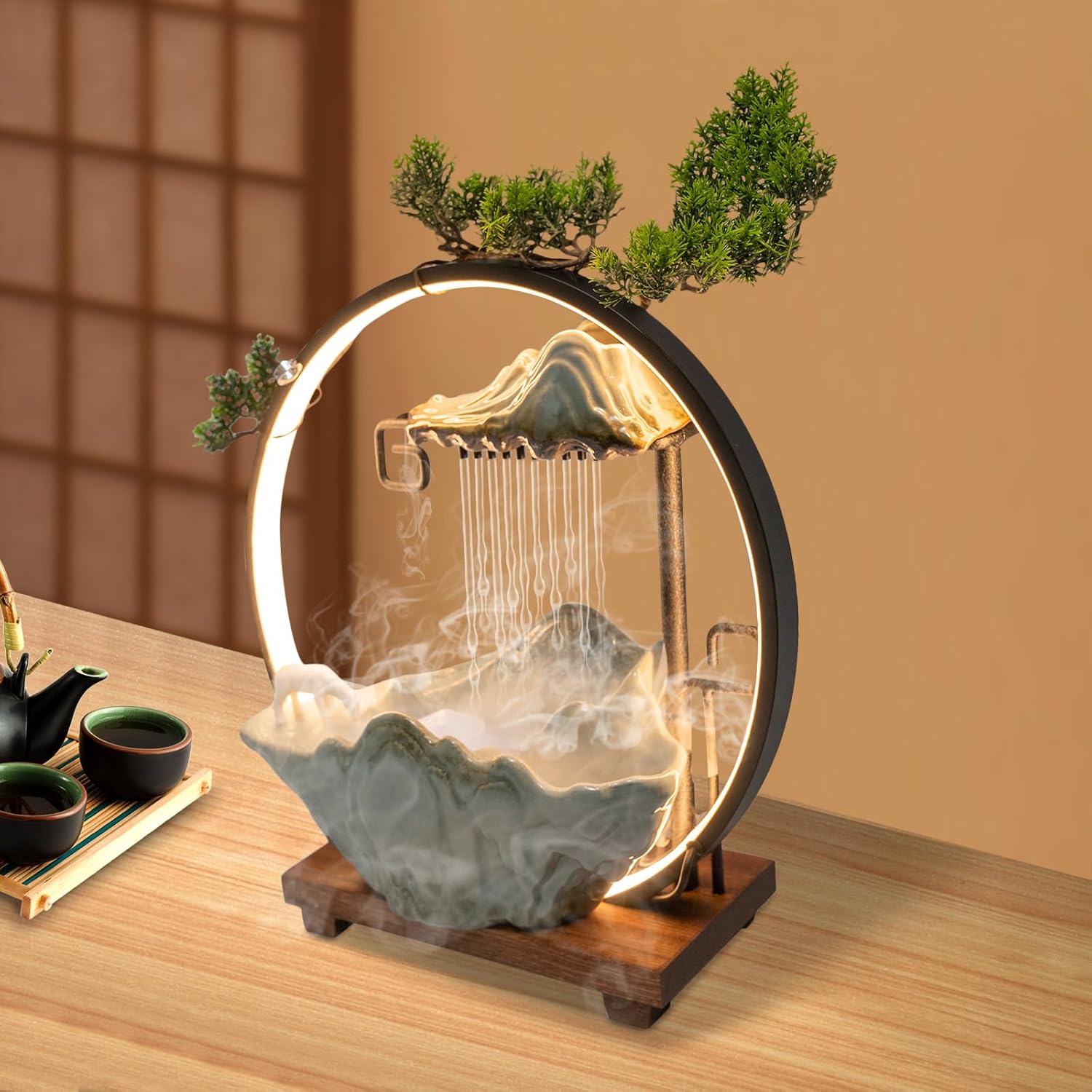Stylish Tabletop Fountain with LED Light and Horse Statue