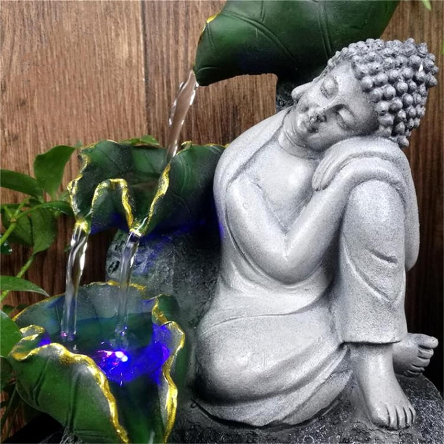 Handmade Sitting Buddha Tabletop Fountain with Running Water LED