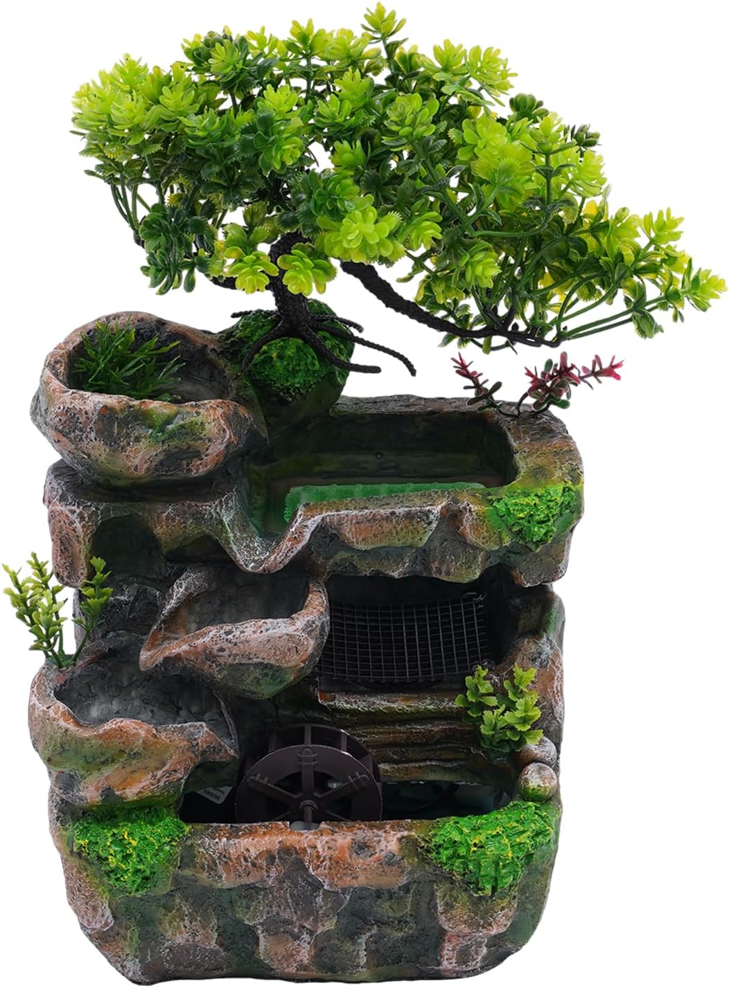 Mini Waterfall Tabletop Fountain with LED Lights and Automatic Pump