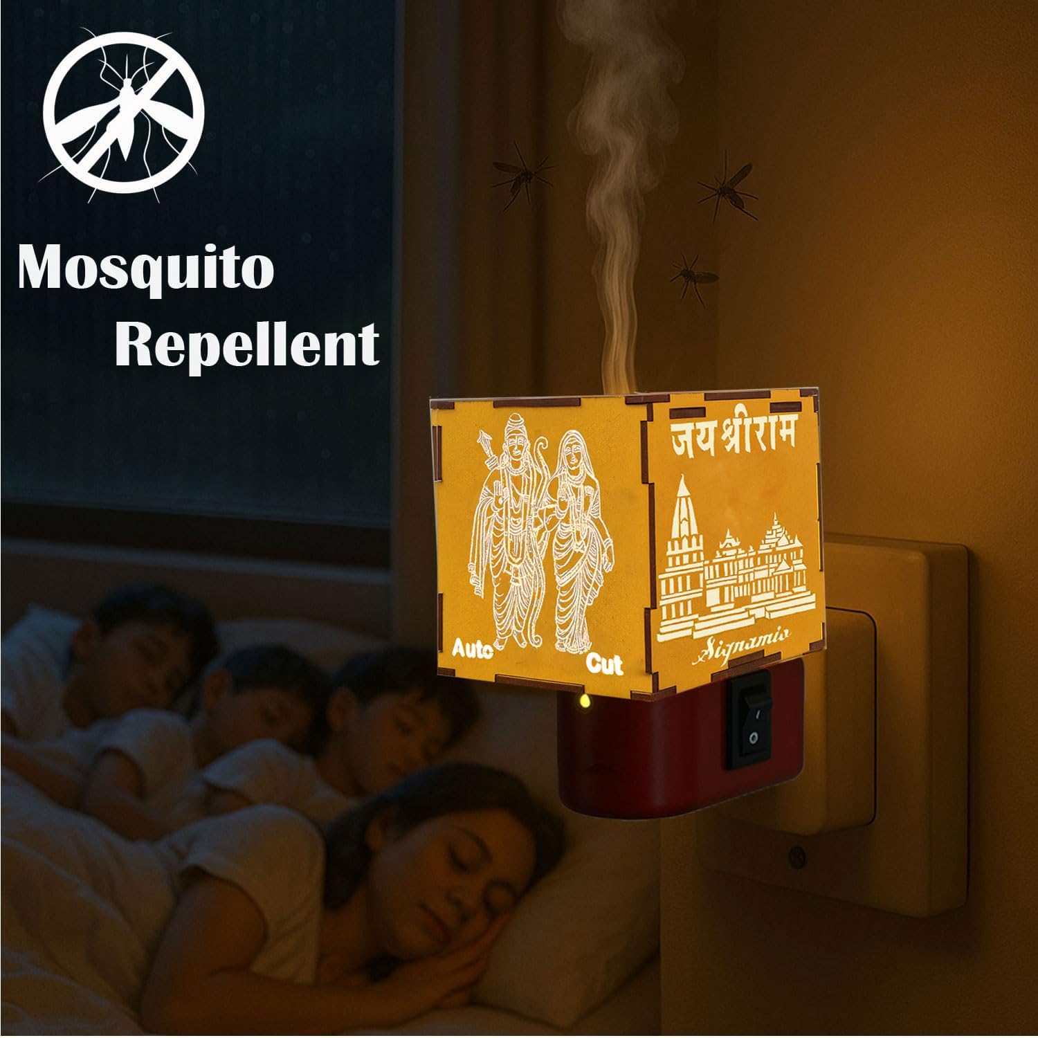 Auto Cut Ram Mandir Camphor Burner with Night Lamp