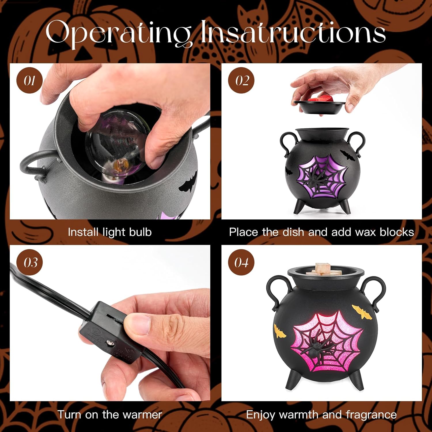 Candeldo Halloween Wax Melt Warmer with 2 Light Bulbs