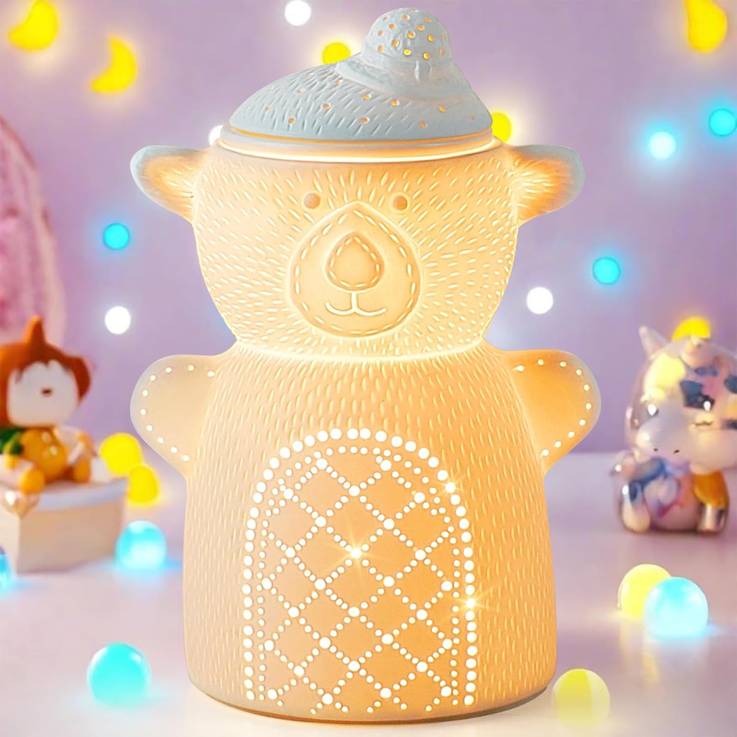 Cute Ceramic Wax Warmer with Night Light and Adjustable Fragrance