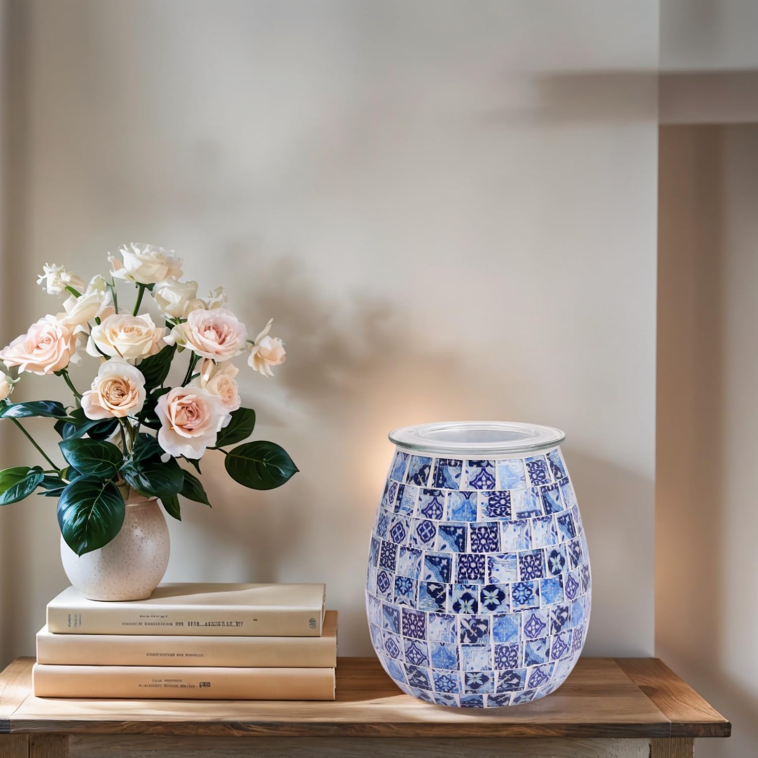 Dicimi Mosaic Glass Wax Warmer with Night Light and Essential Oil Diffuser
