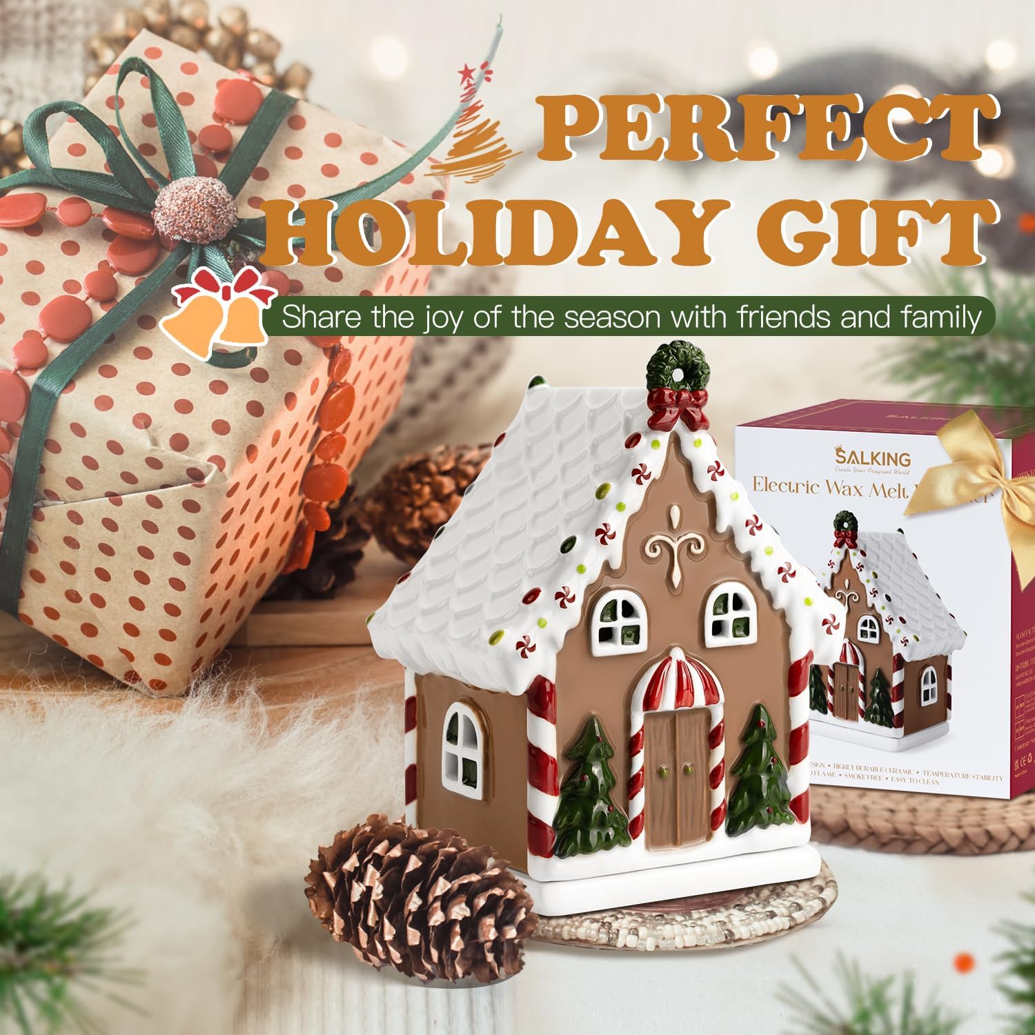 SALKING Christmas Wax Melt Warmer Gingerbread House