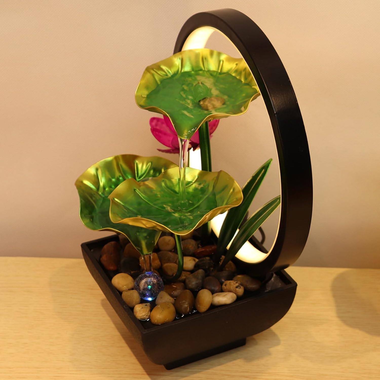 Compact Indoor Waterfall Fountain with LED Lights and USB Power