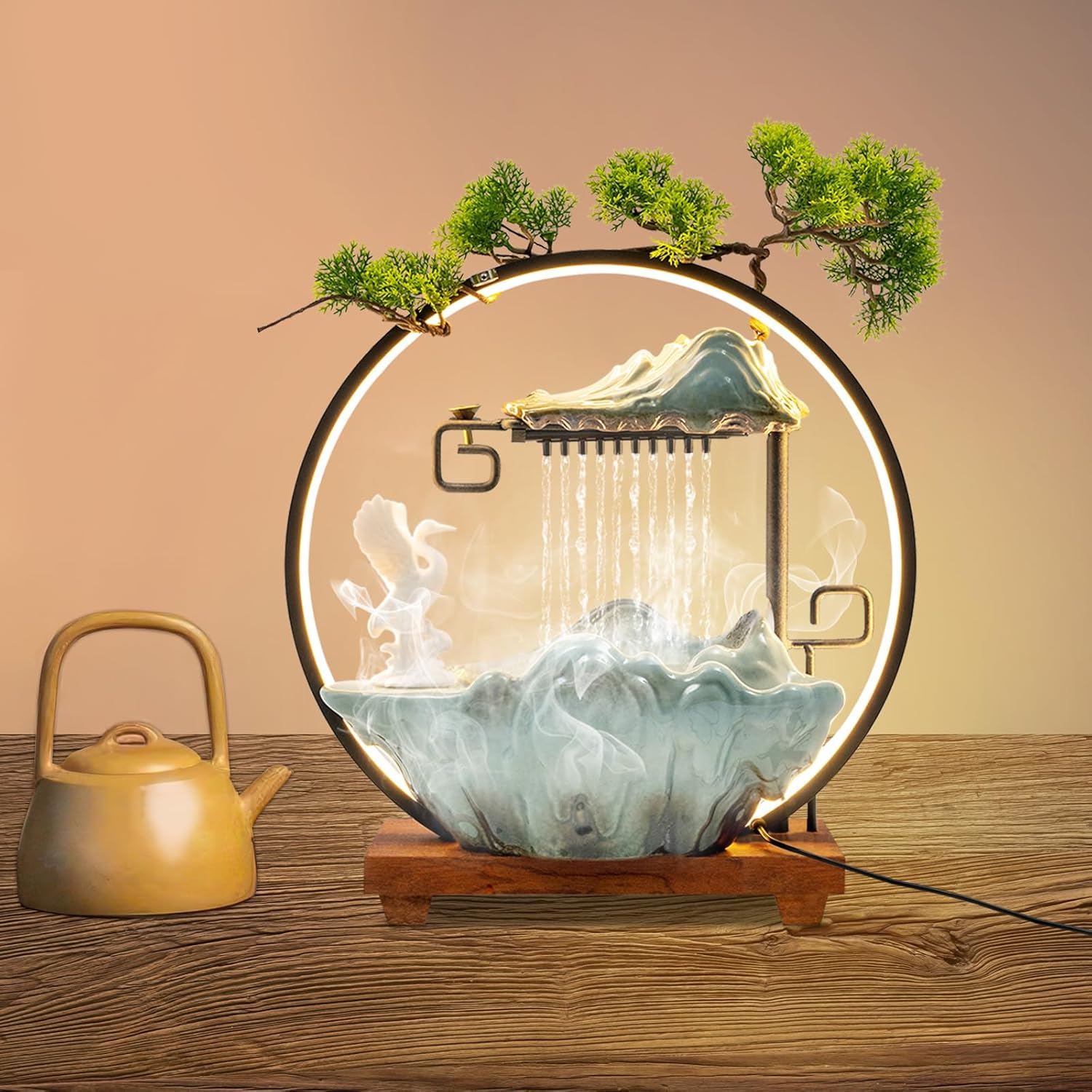 Philipreba 15In Tabletop Water Fountain with LED Light Mist