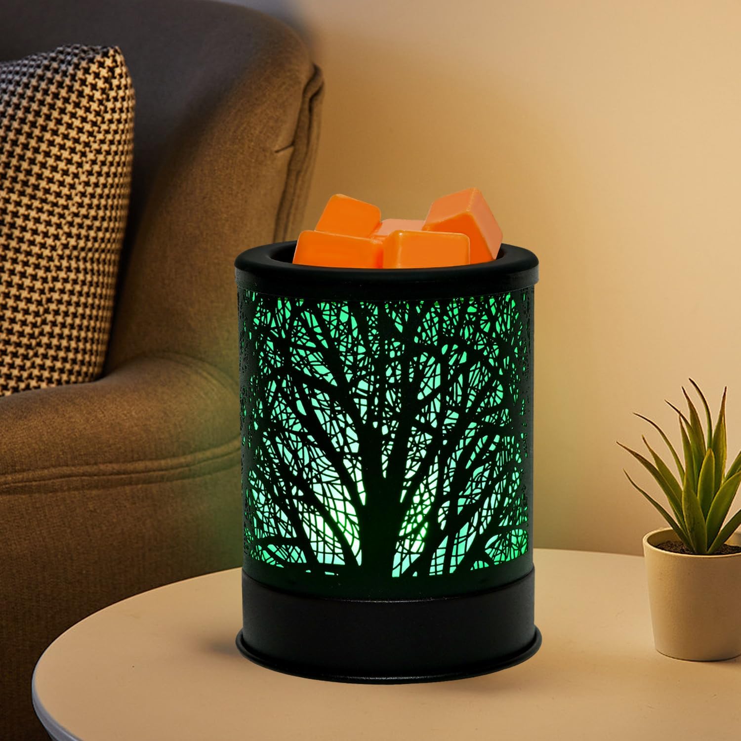 ASAWASA Metal Candle Wax Warmer with Changing Lights and Silicone Dishes