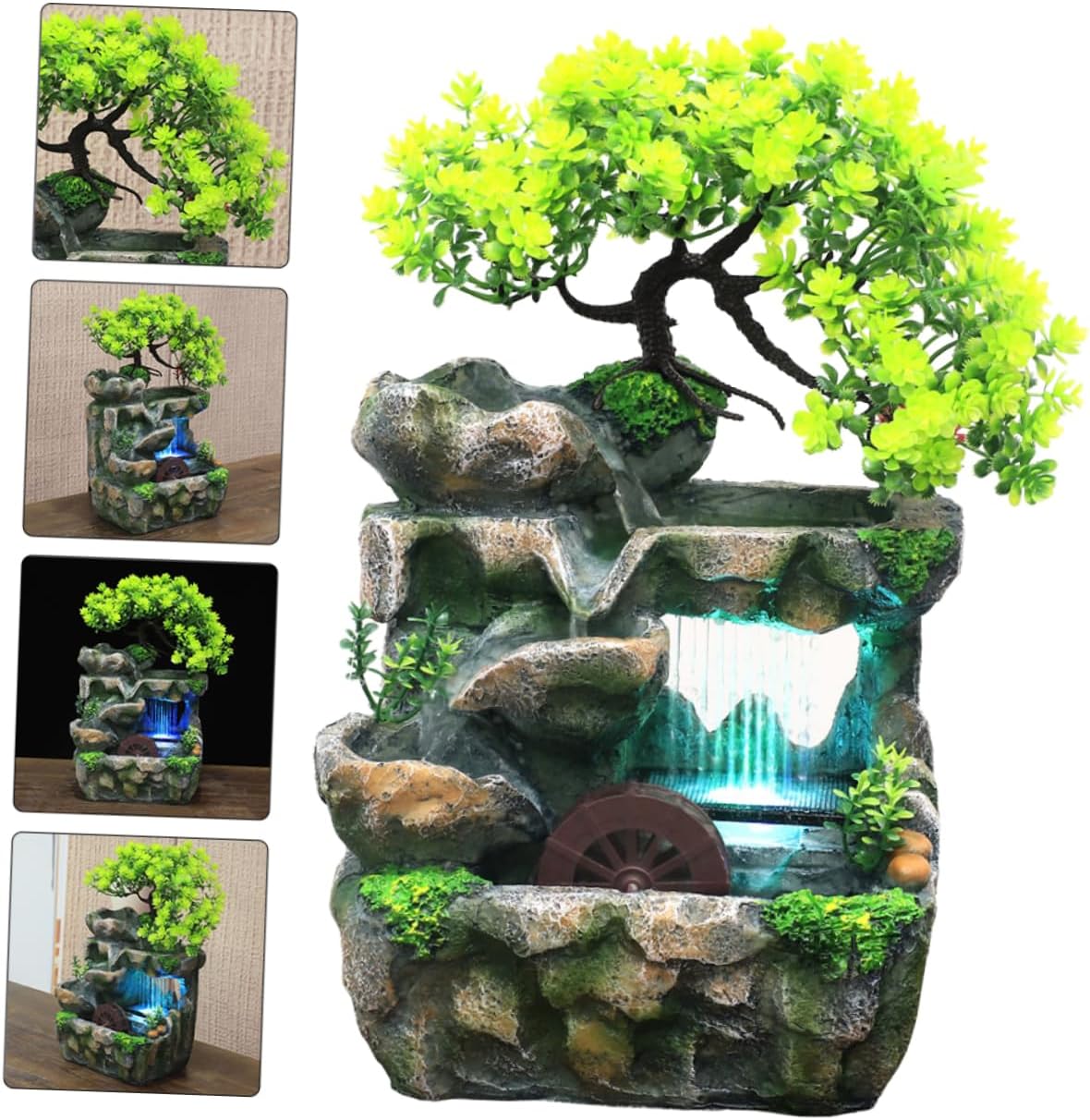 Mobestech Mini Resin Indoor Water Fountain with LED Lights
