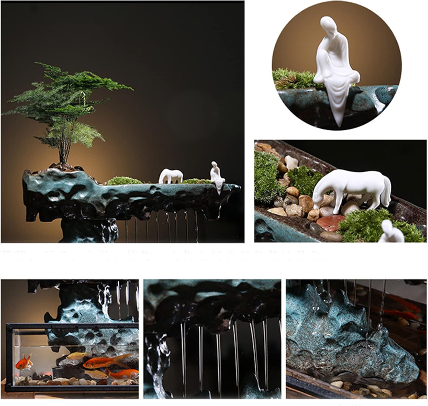 WOHAIPA Tabletop Fountain with Fish Tank and Rockery