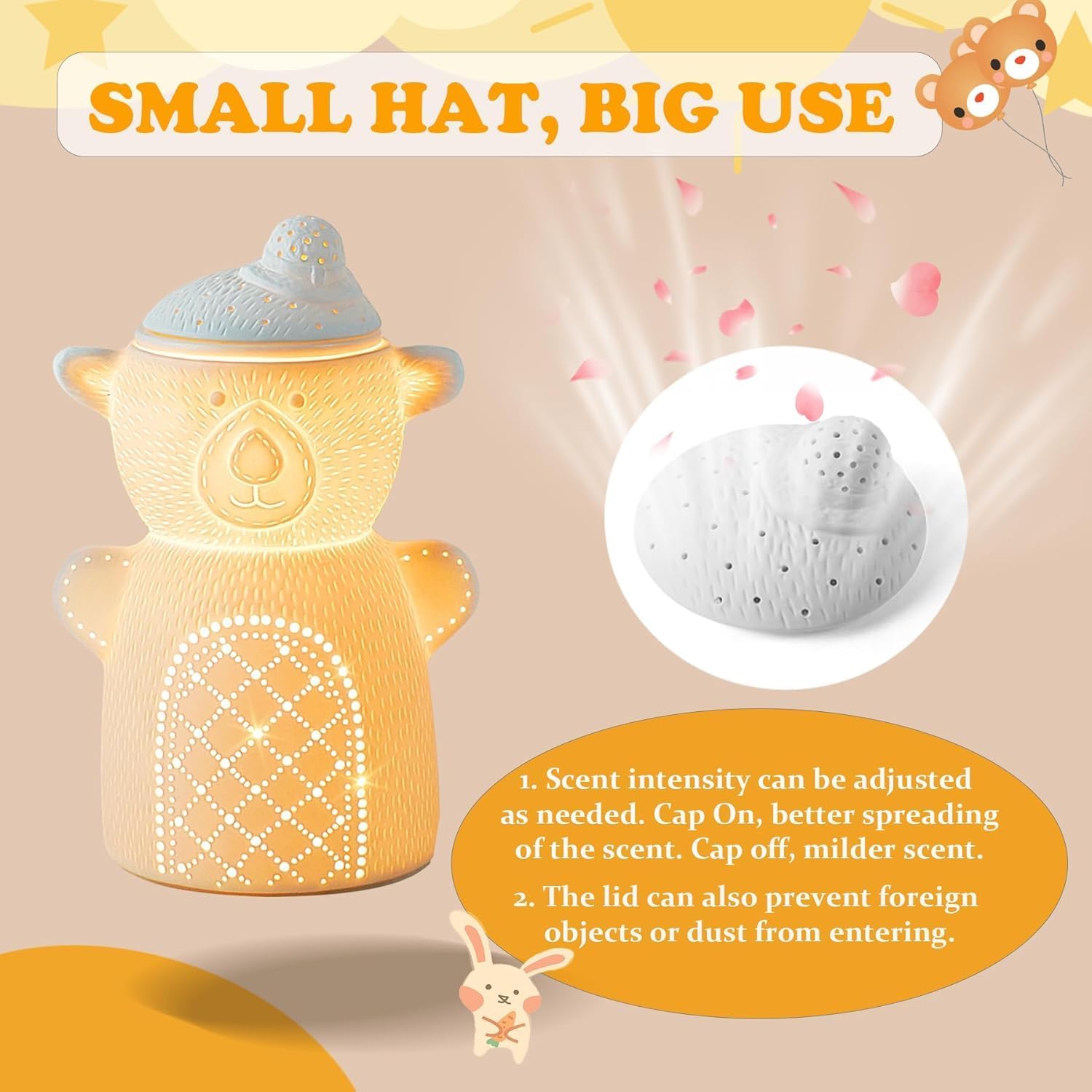 Cute Ceramic Wax Warmer with Night Light and Adjustable Fragrance