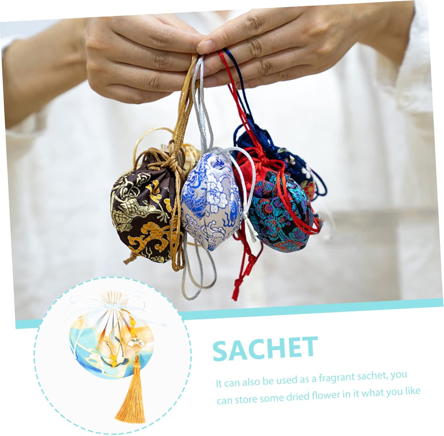 Luxshiny Chinese Style Lavender Drawstring Pouch for Home Decoration