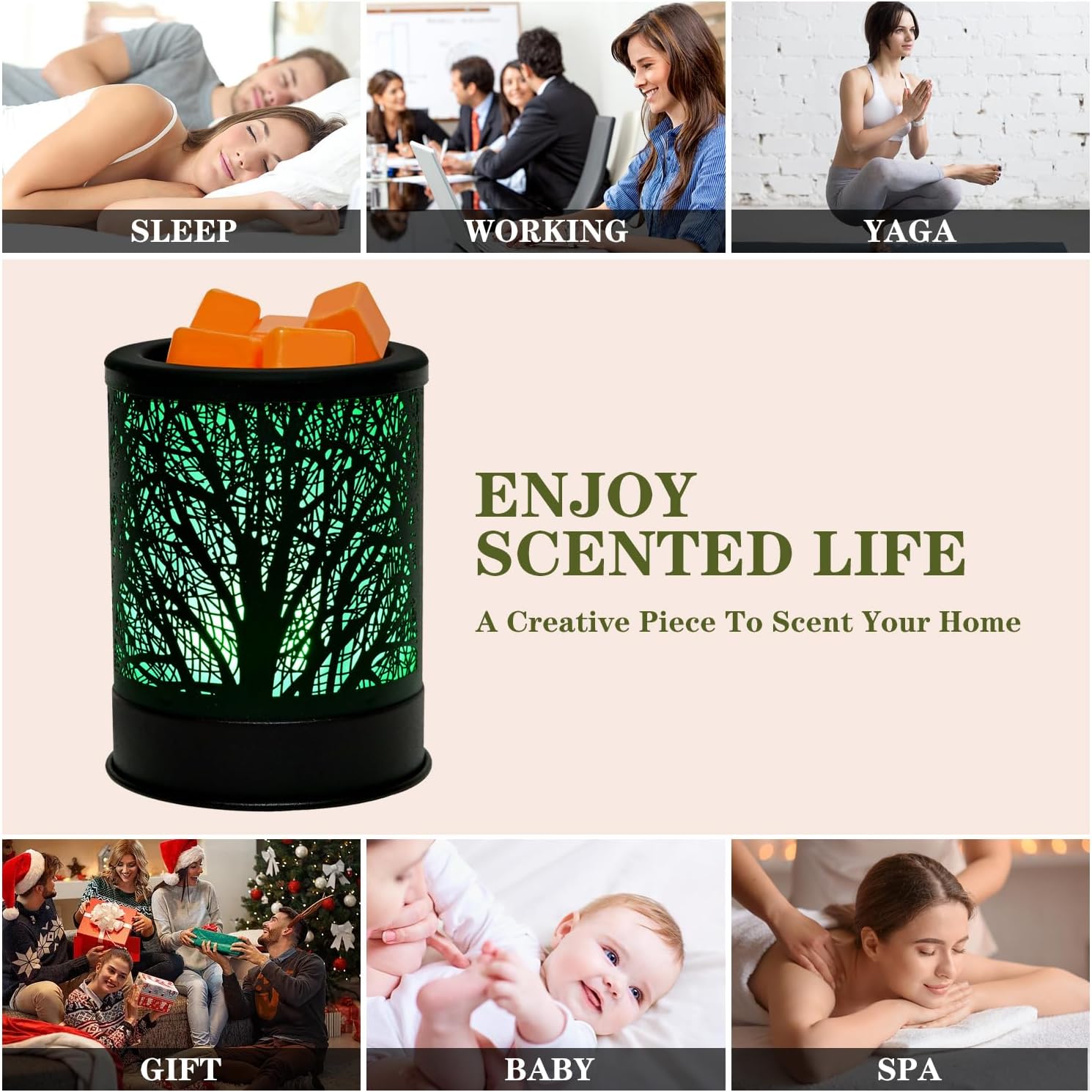 ASAWASA Metal Candle Wax Warmer with Changing Lights and Silicone Dishes