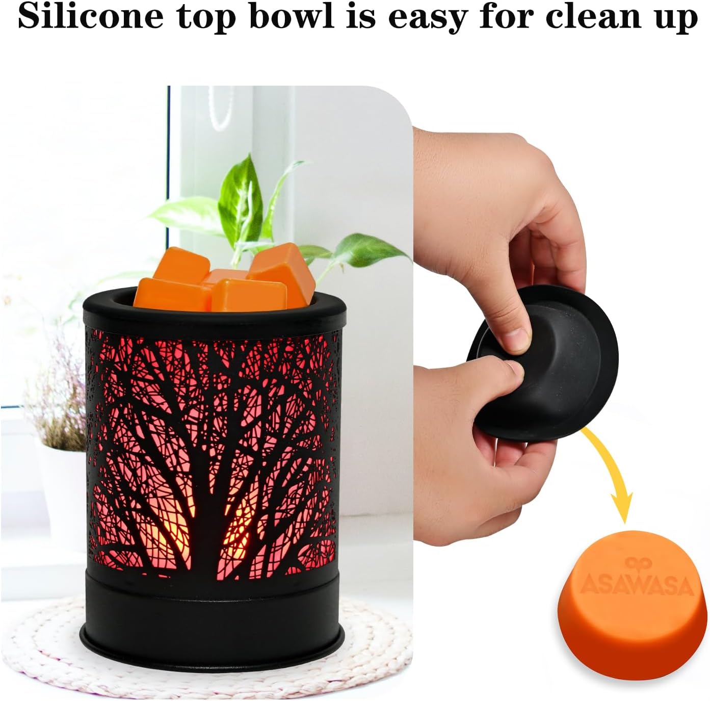 ASAWASA Metal Candle Wax Warmer with Changing Lights and Silicone Dishes