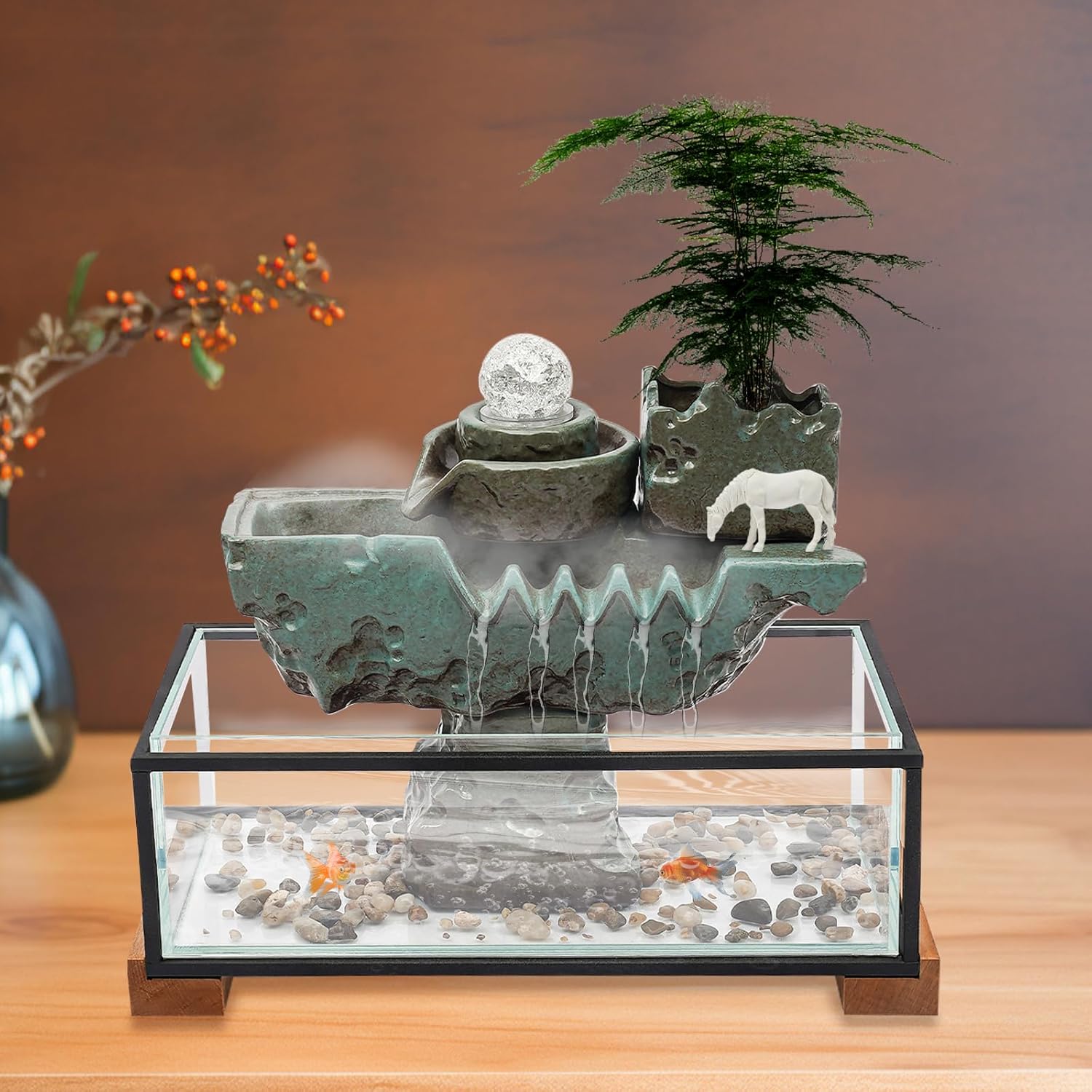 CNCEST Tabletop Water Fountain with LED Light