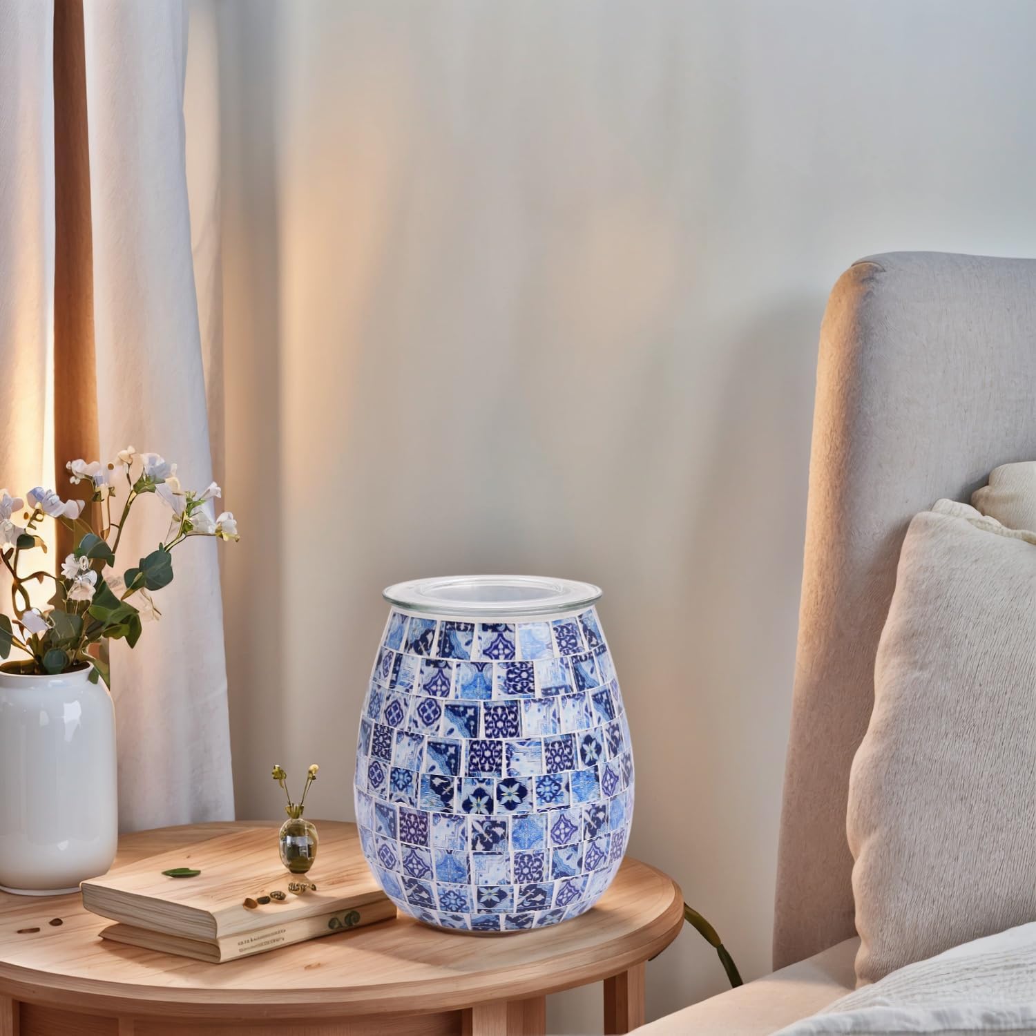 Dicimi Mosaic Glass Wax Warmer with Night Light and Essential Oil Diffuser