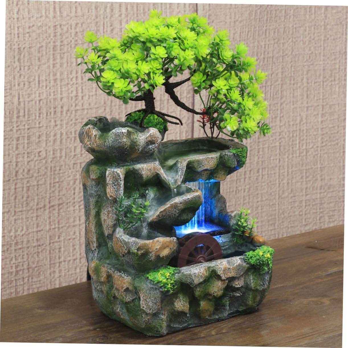 Mobestech Mini Resin Indoor Water Fountain with LED Lights