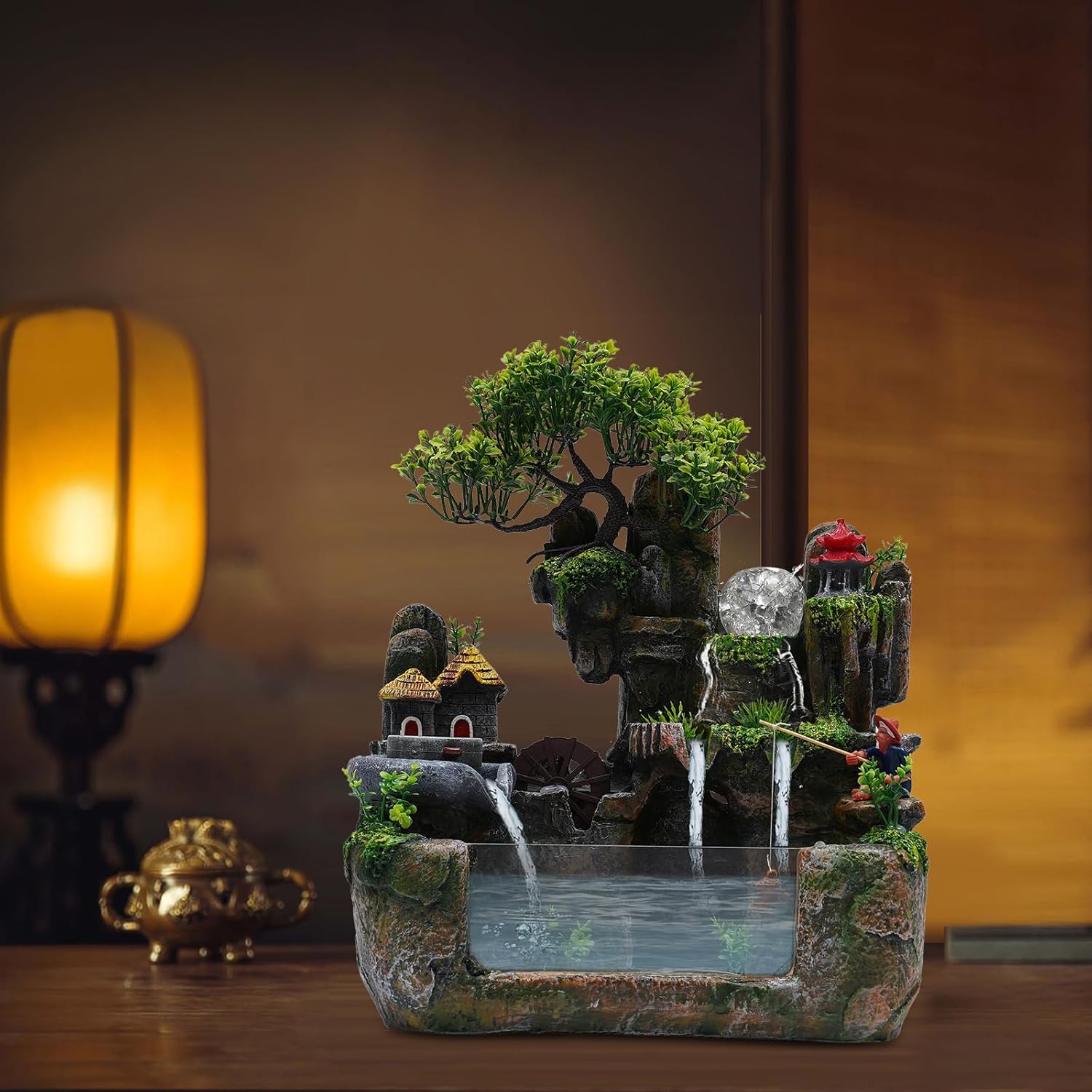LED Lamp Water Fountain with Atomizer for Home Decor