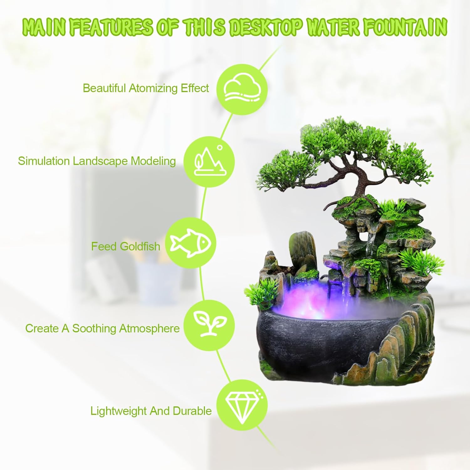 Indoor Tabletop Fountain Waterfall with LED Light