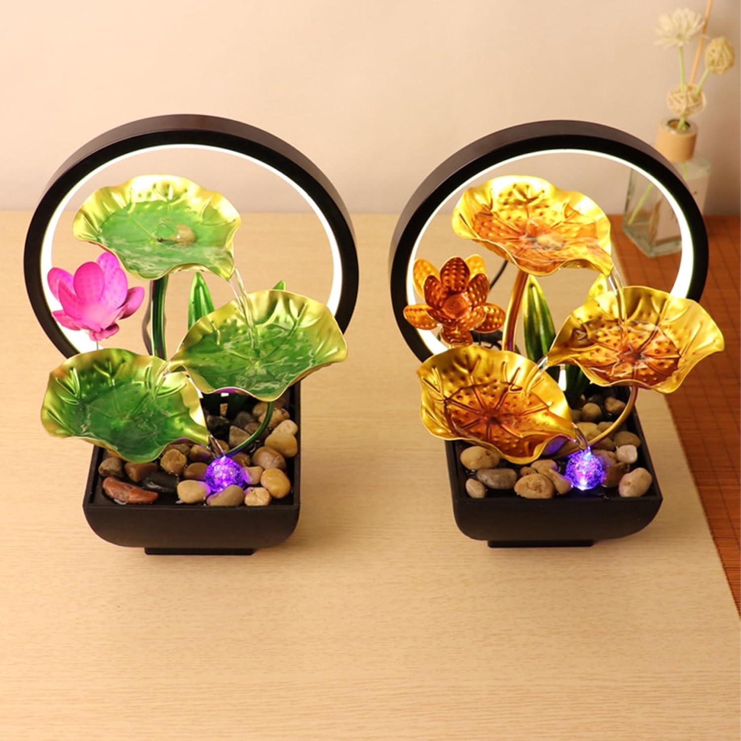 Indoor Waterfall Fountain with Light Up 3-Tier Green